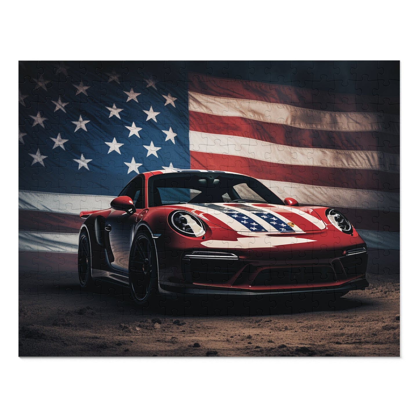 Jigsaw Puzzle (30, 110, 252, 500,1000-Piece) American Flag Background Porsche 3