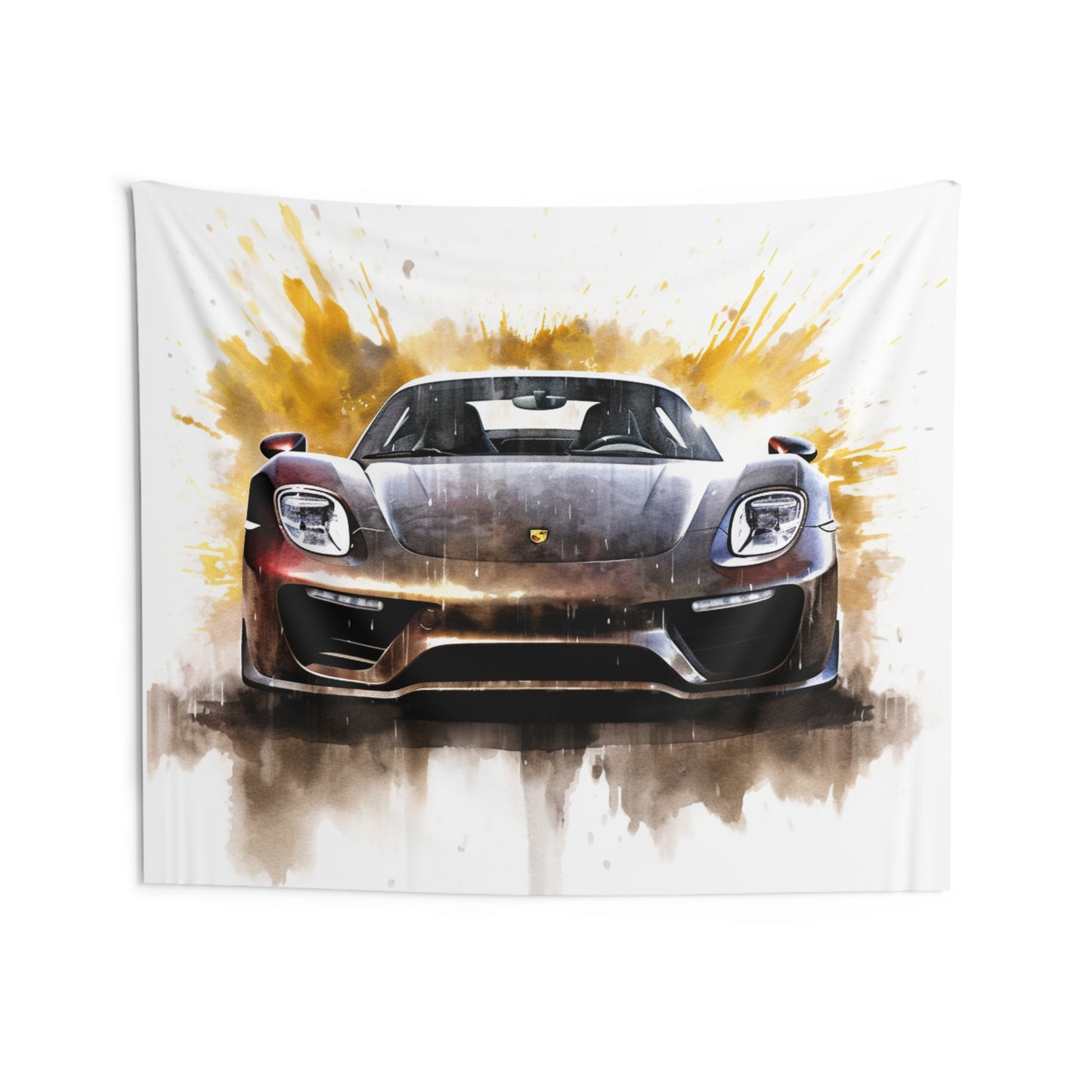 Indoor Wall Tapestries 918 Spyder white background driving fast with water splashing 1