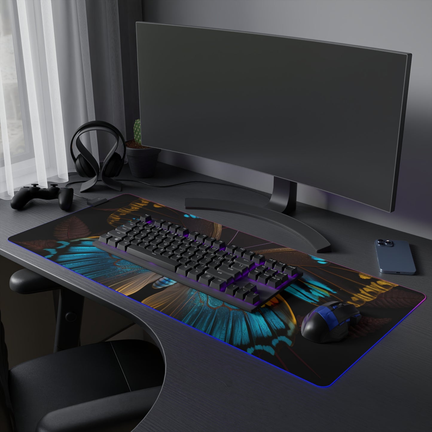 LED Gaming Mouse Pad Neon Butterfly Flair 1