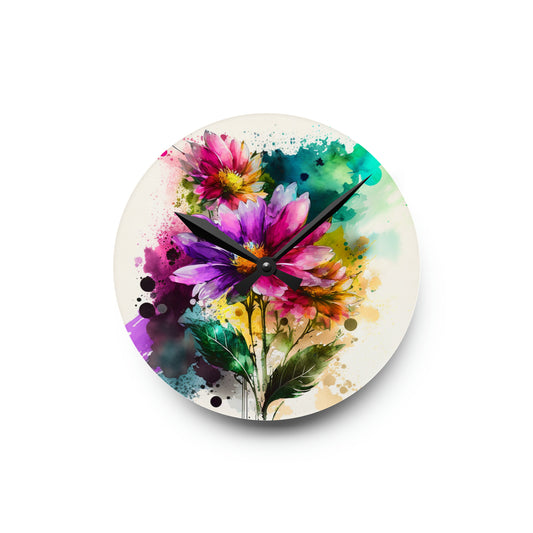 Acrylic Wall Clock Bright Spring Flowers 1