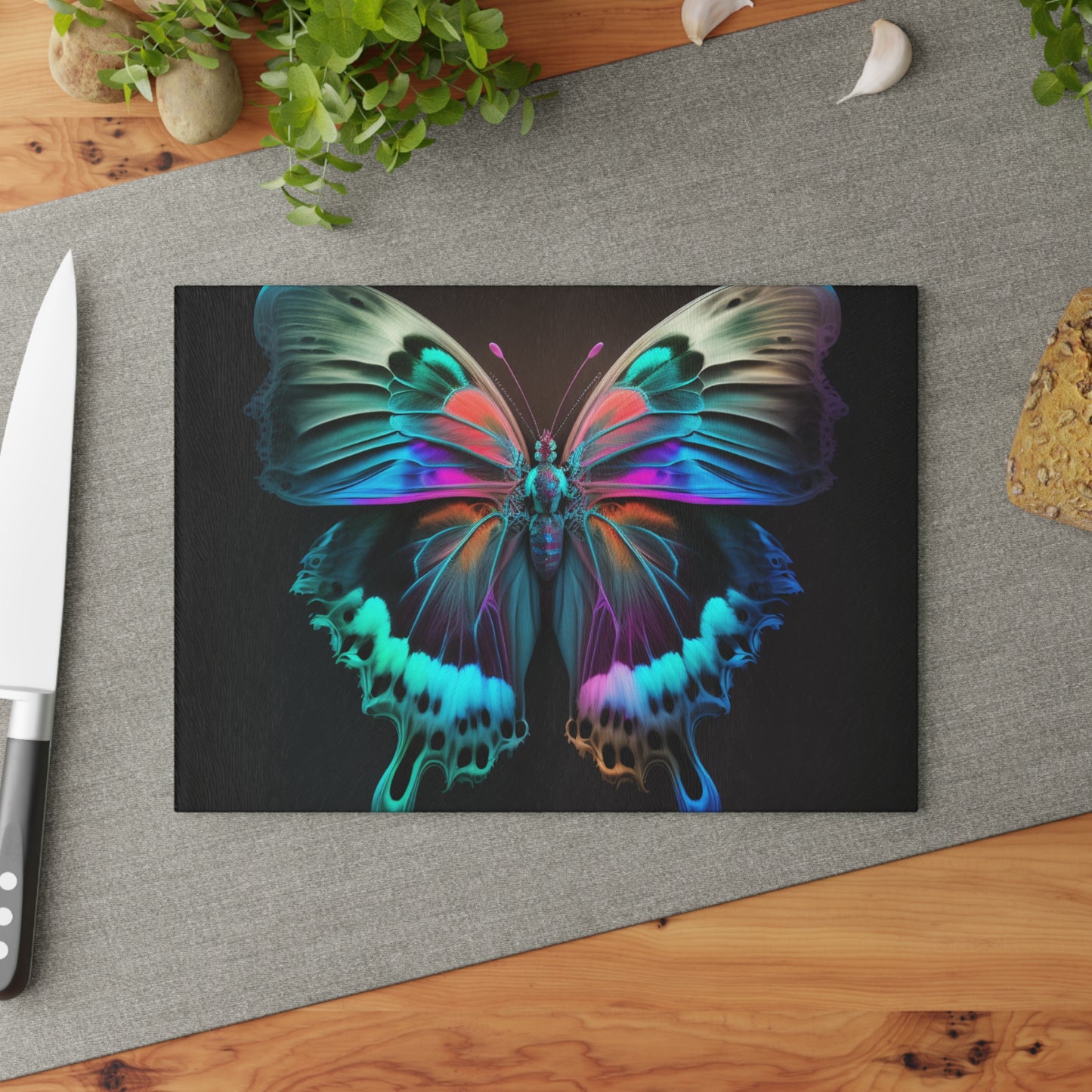 Glass Cutting Board Raw Hyper Color Butterfly 2