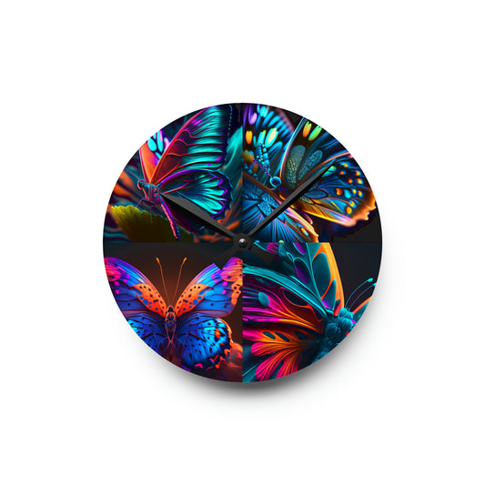 Acrylic Wall Clock Neon Butterfly Macro 5