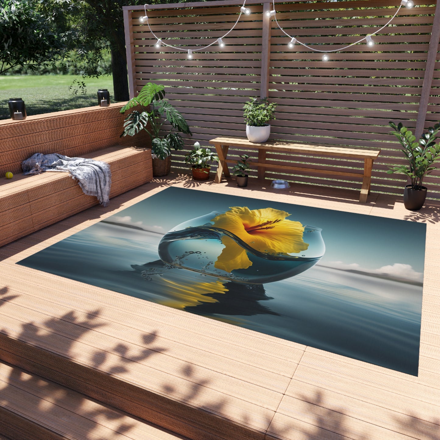 Outdoor Rug  Yellow Hibiscus glass 4