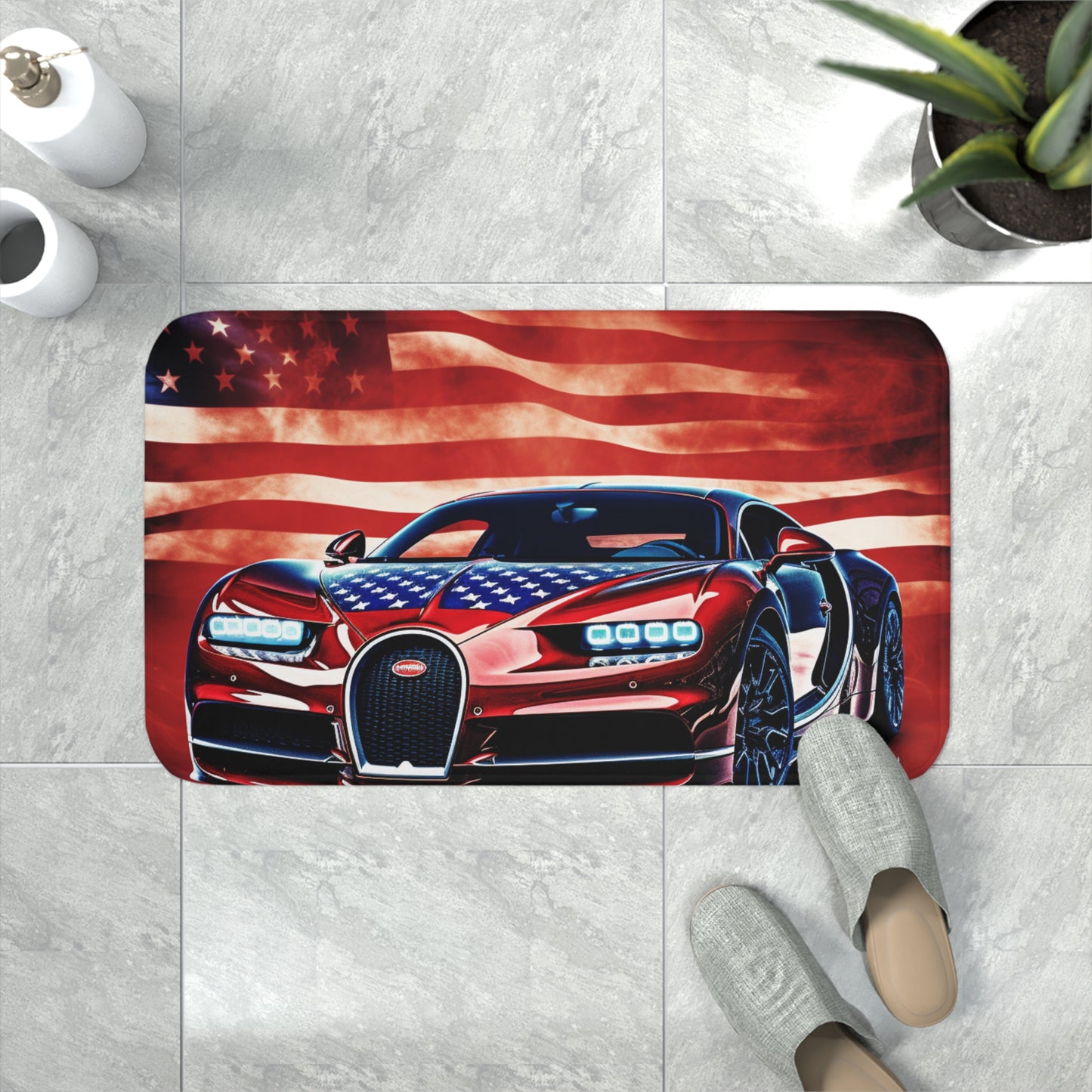 Memory Foam Bath Mat Abstract American Flag Background Bugatti 3