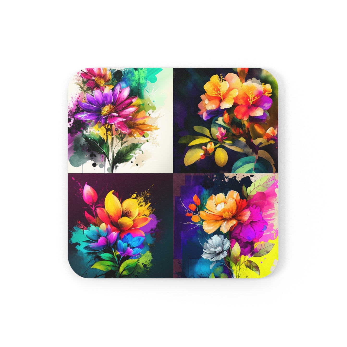 Corkwood Coaster Set Bright Spring Flowers 5