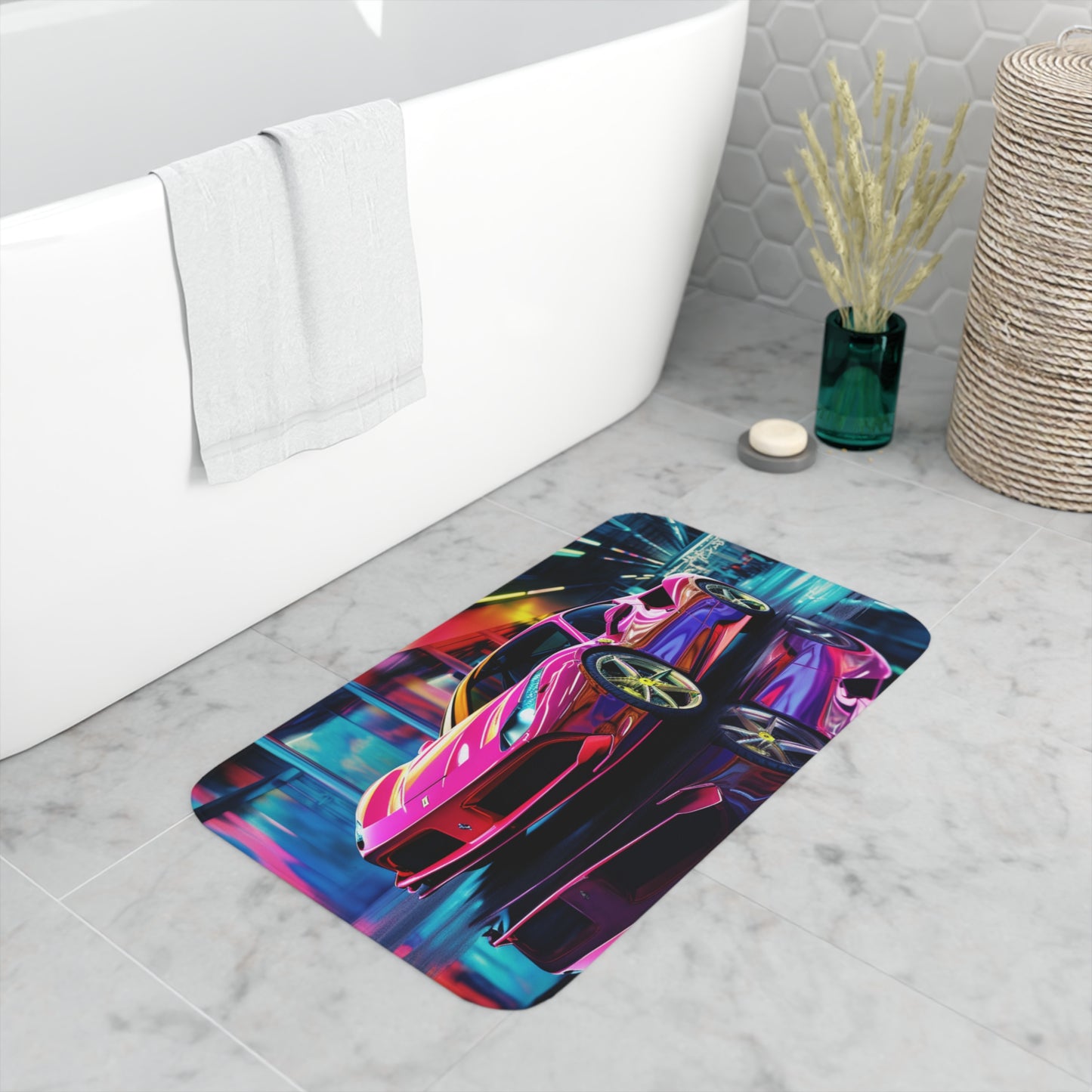 Memory Foam Bath Mat Pink Macro Ferrari 4