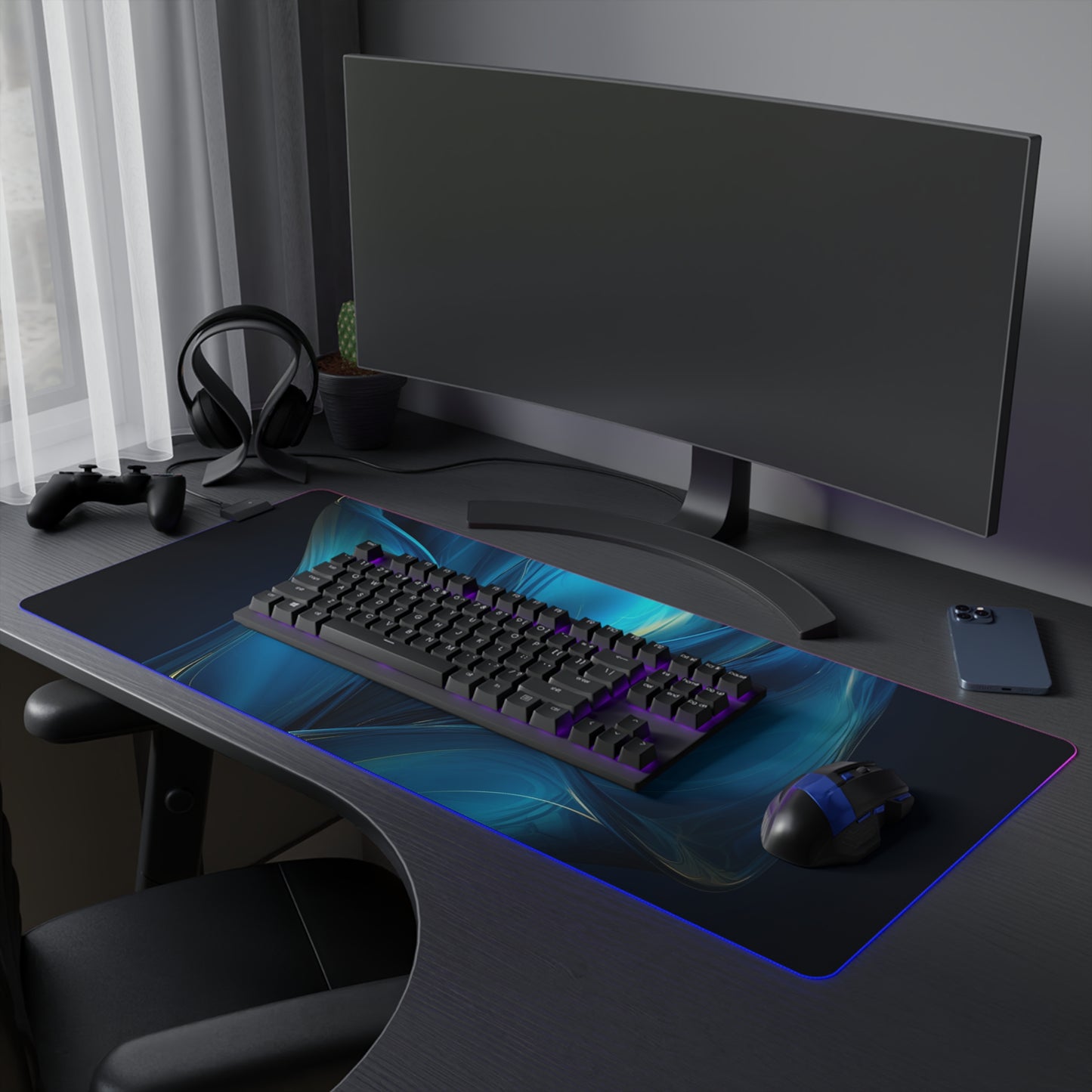 LED Gaming Mouse Pad Abstract Blue Tulip 2