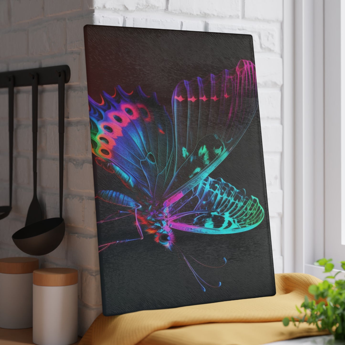 Glass Cutting Board Raw Hyper Color Butterfly 1