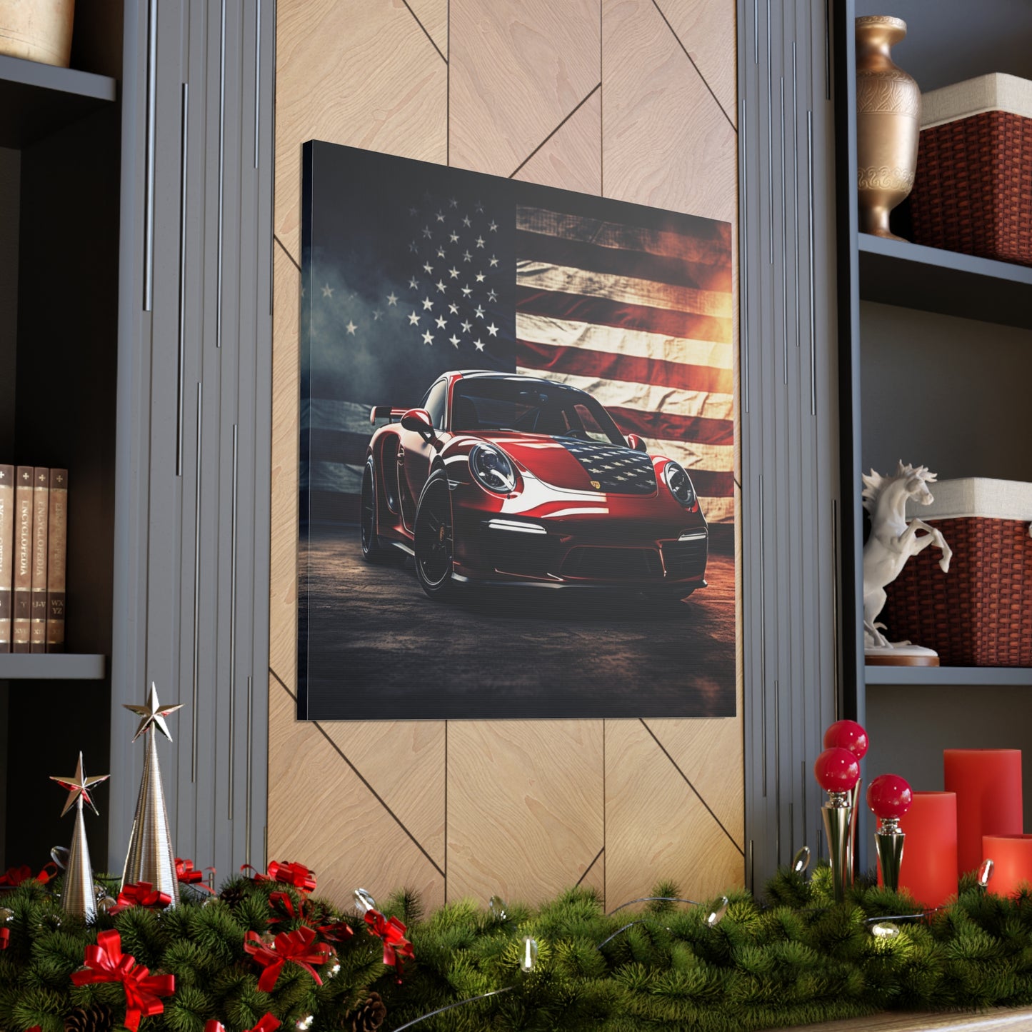 Canvas Gallery Wraps American Flag Background Porsche 2