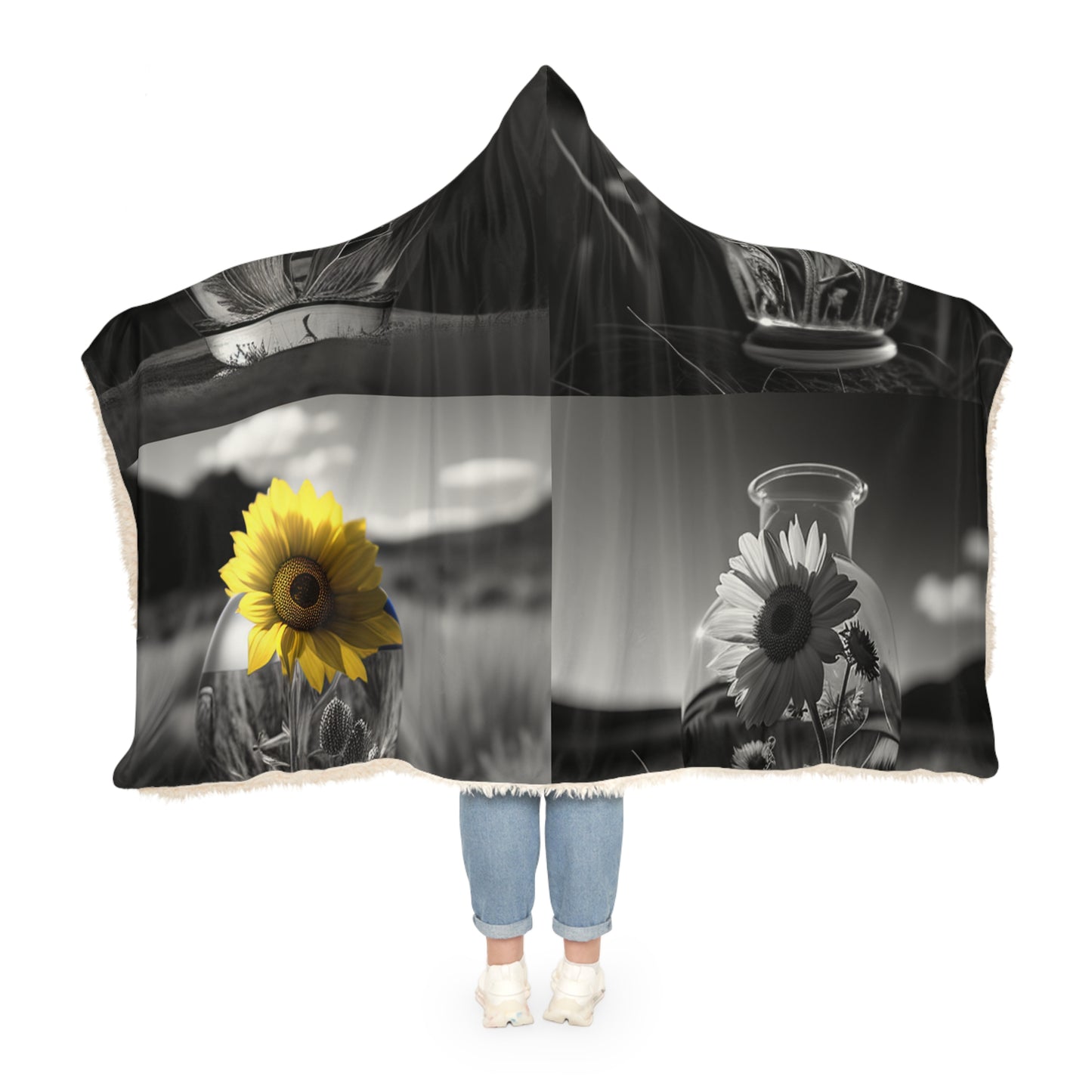 Snuggle Hooded Blanket Yellw Sunflower in a vase 5