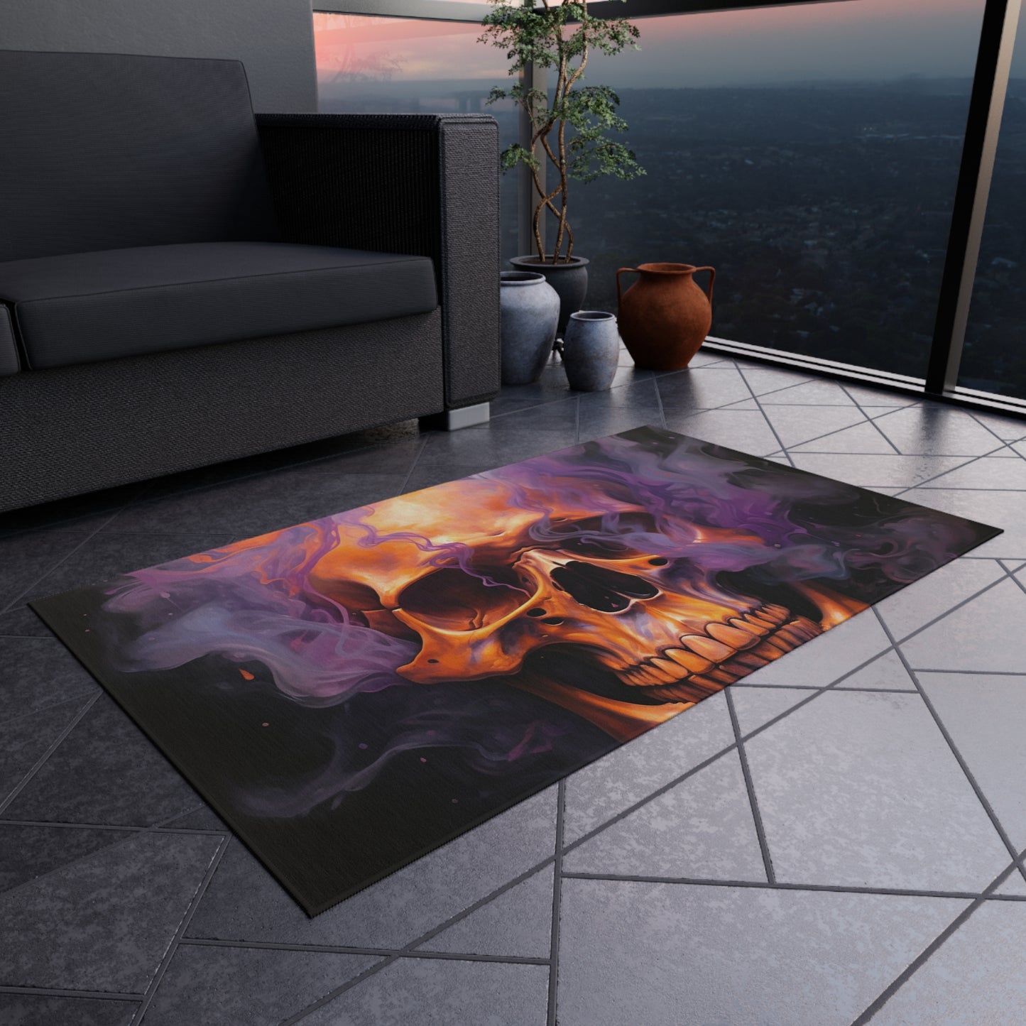 Outdoor Rug  Skull Flames 4