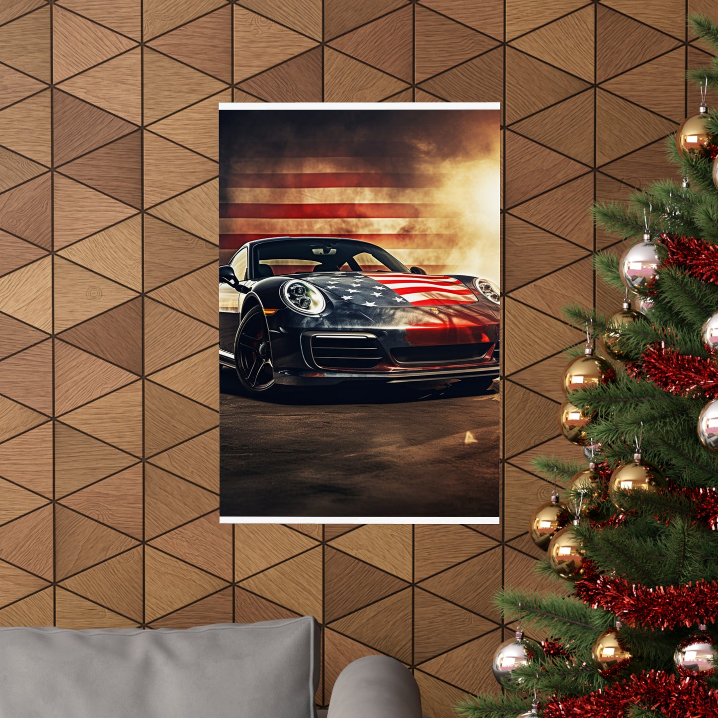 Premium Matte Vertical Posters Abstract American Flag Background Porsche 1