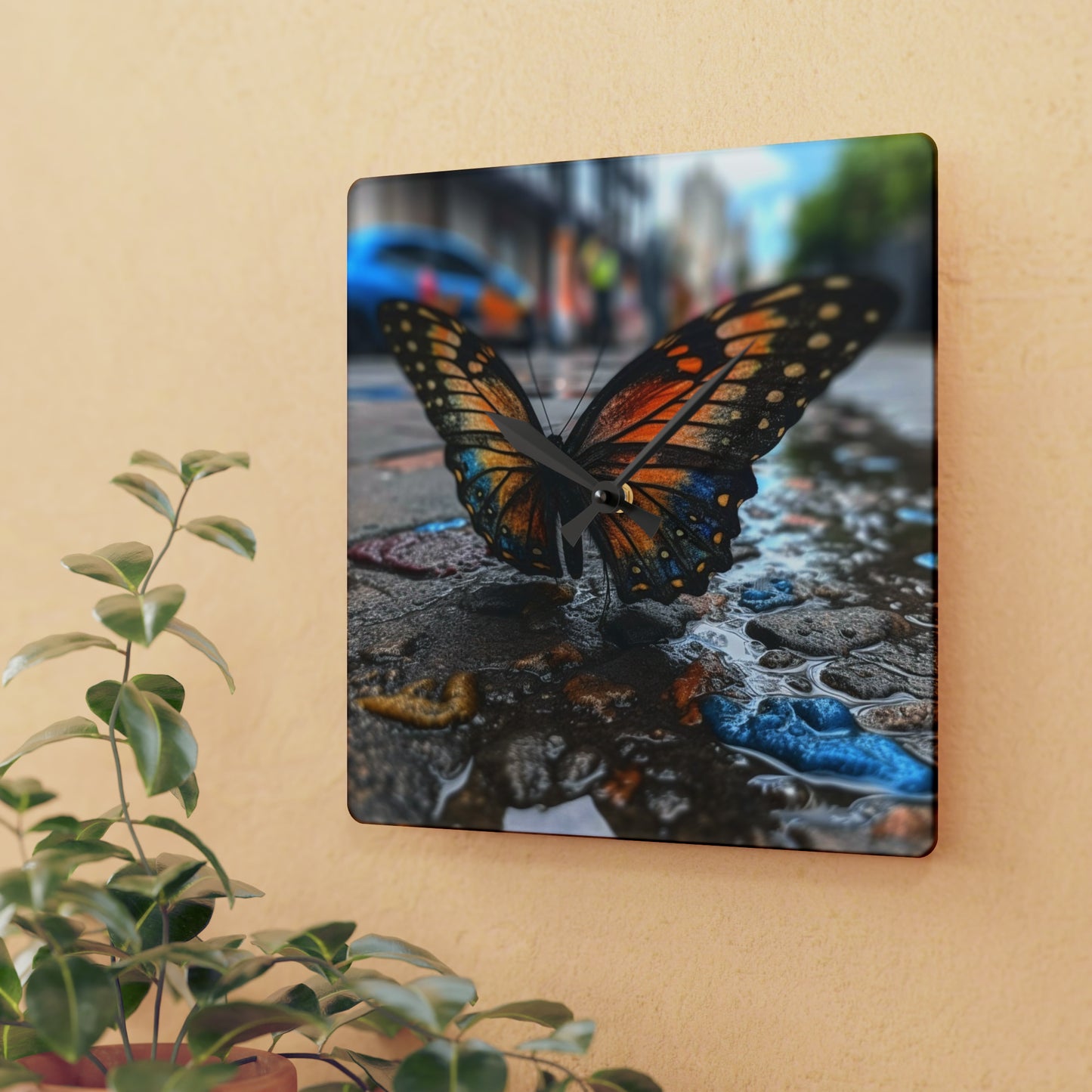 Acrylic Wall Clock Water Butterfly Street 4