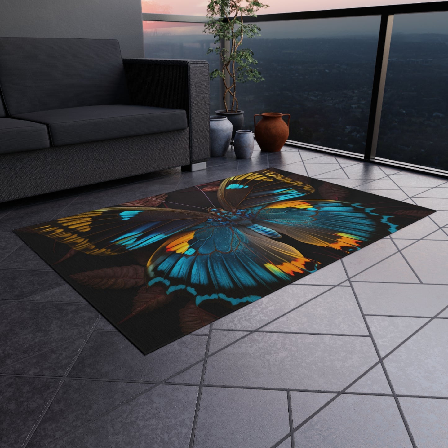 Outdoor Rug  Neon Butterfly Flair 1