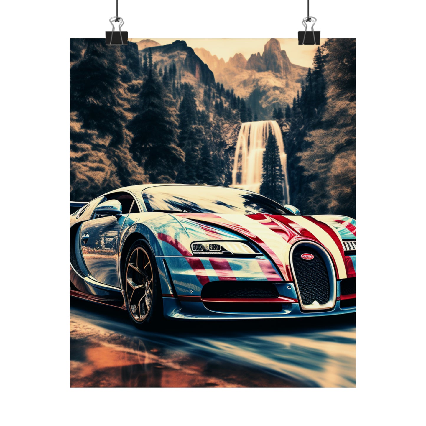 Premium Matte Vertical Posters Bugatti Waterfall 1