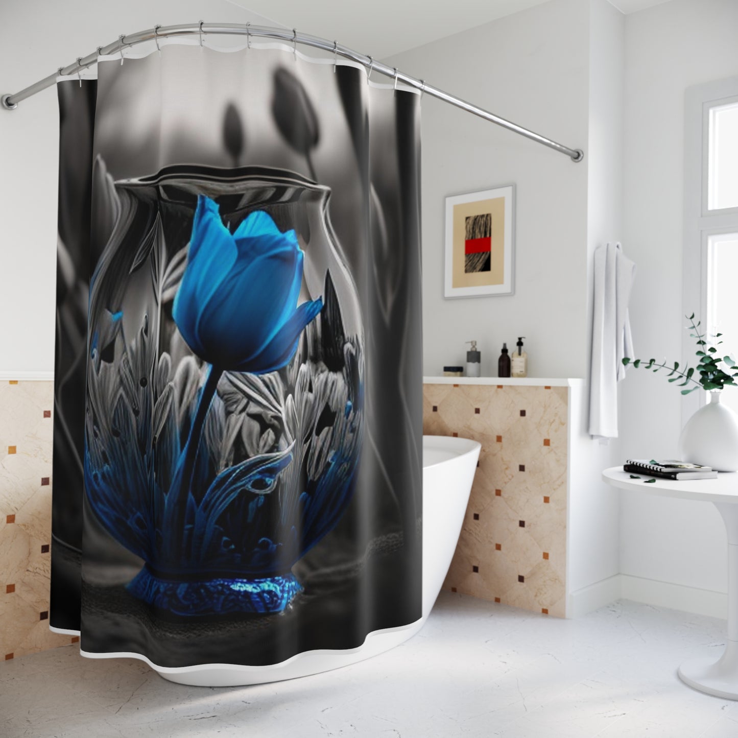 Polyester Shower Curtain Tulip Blue 1
