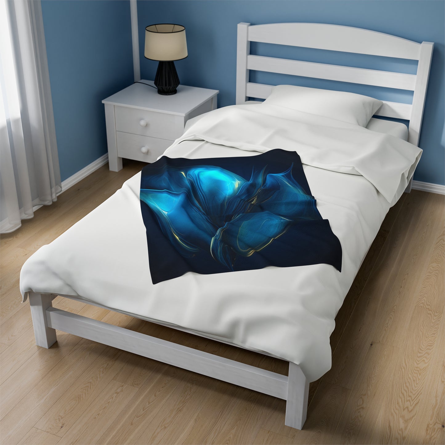 Velveteen Plush Blanket Abstract Blue Tulip 2