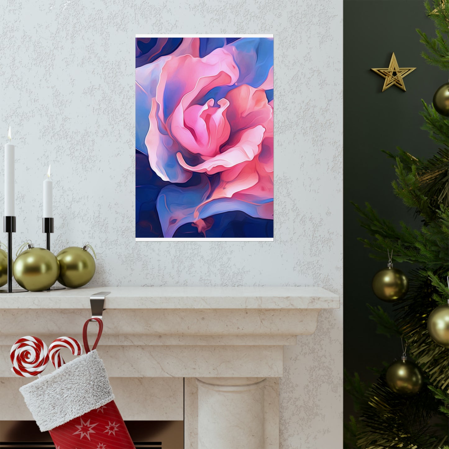 Premium Matte Vertical Posters Pink & Blue Tulip Rose 1