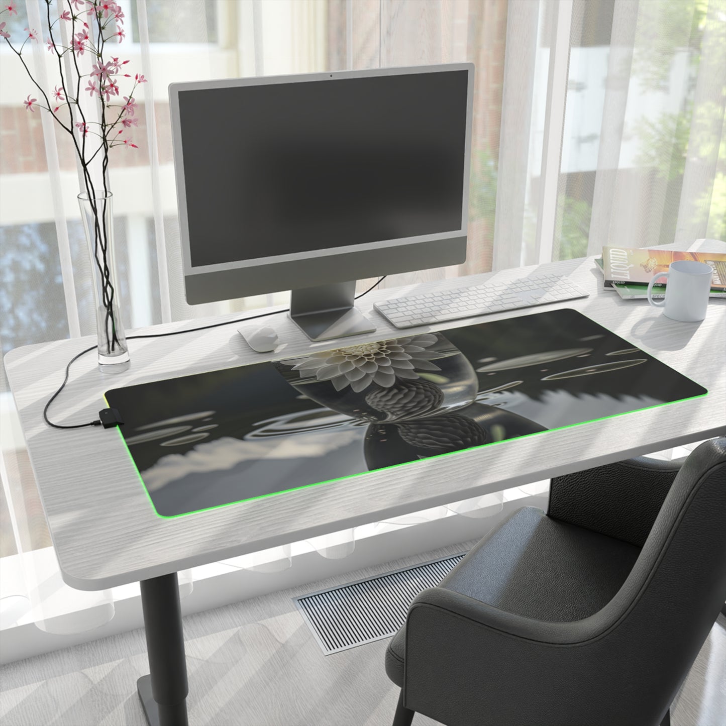 LED Gaming Mouse Pad White Dahlia 3