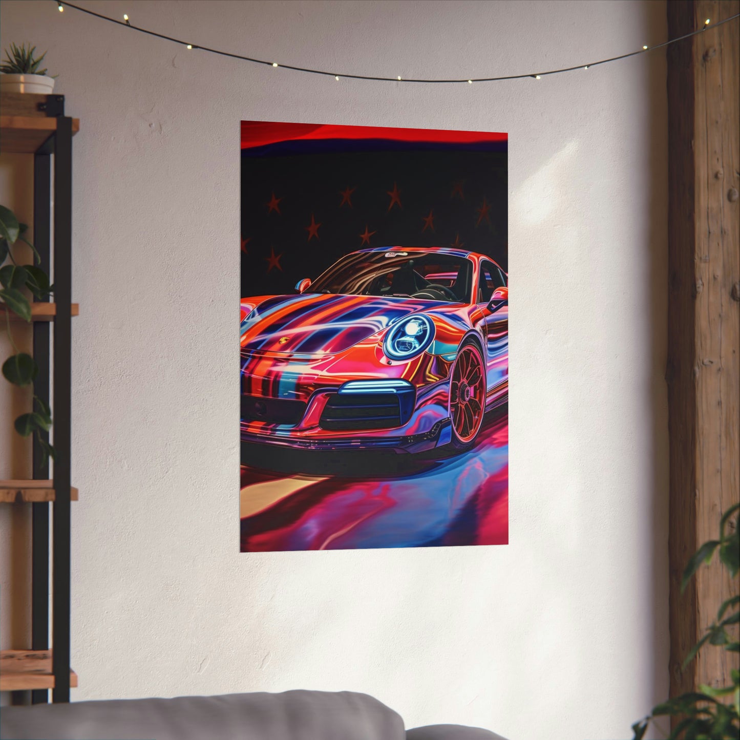 Premium Matte Vertical Posters American Flag Colored Porsche 3