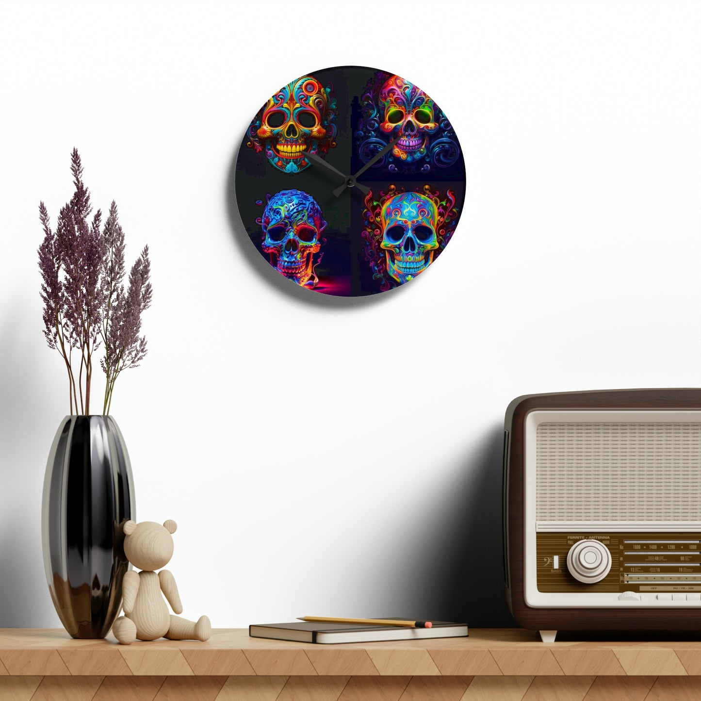 Acrylic Wall Clock Macro Skull Color 5