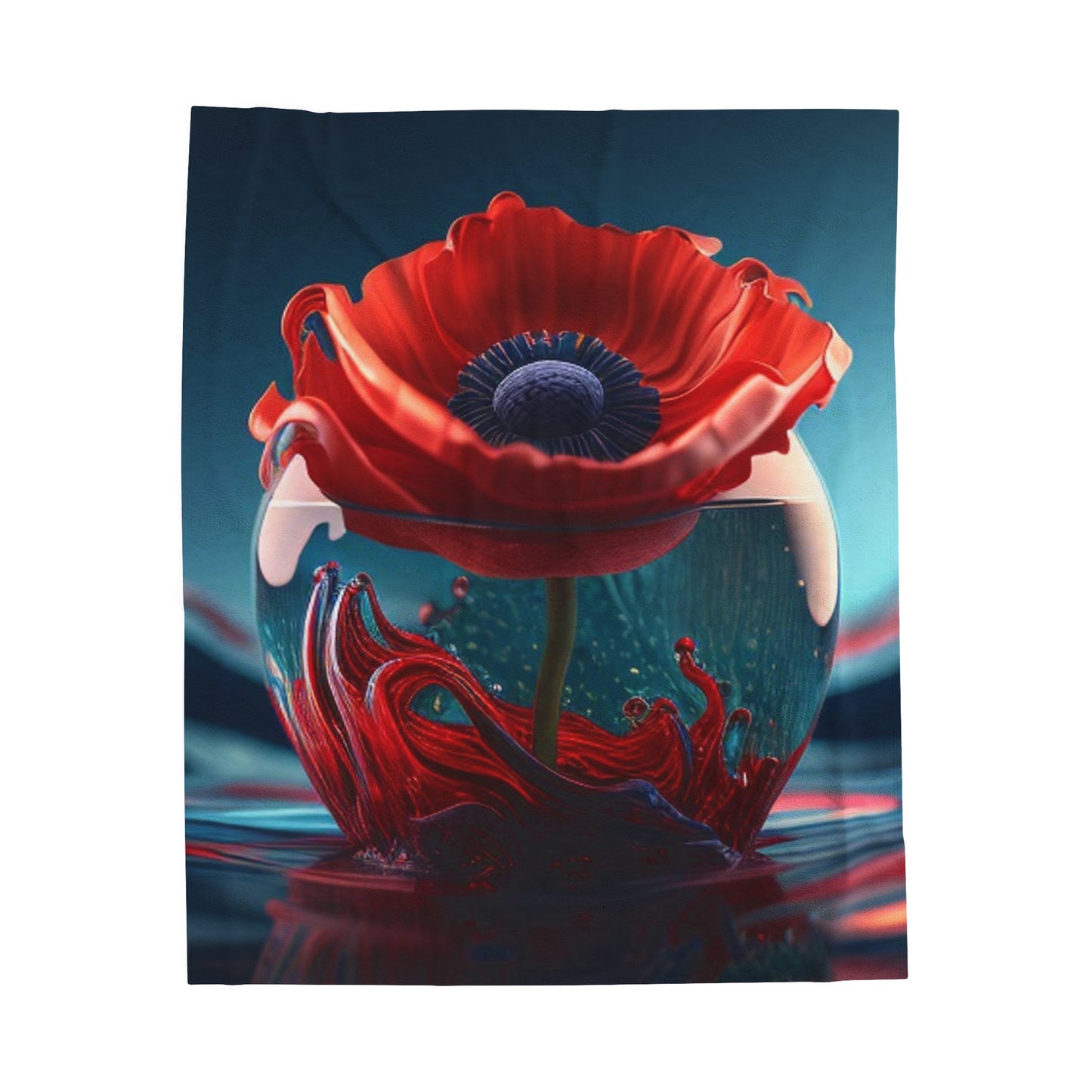 Velveteen Plush Blanket Red Anemone in a Vase 2
