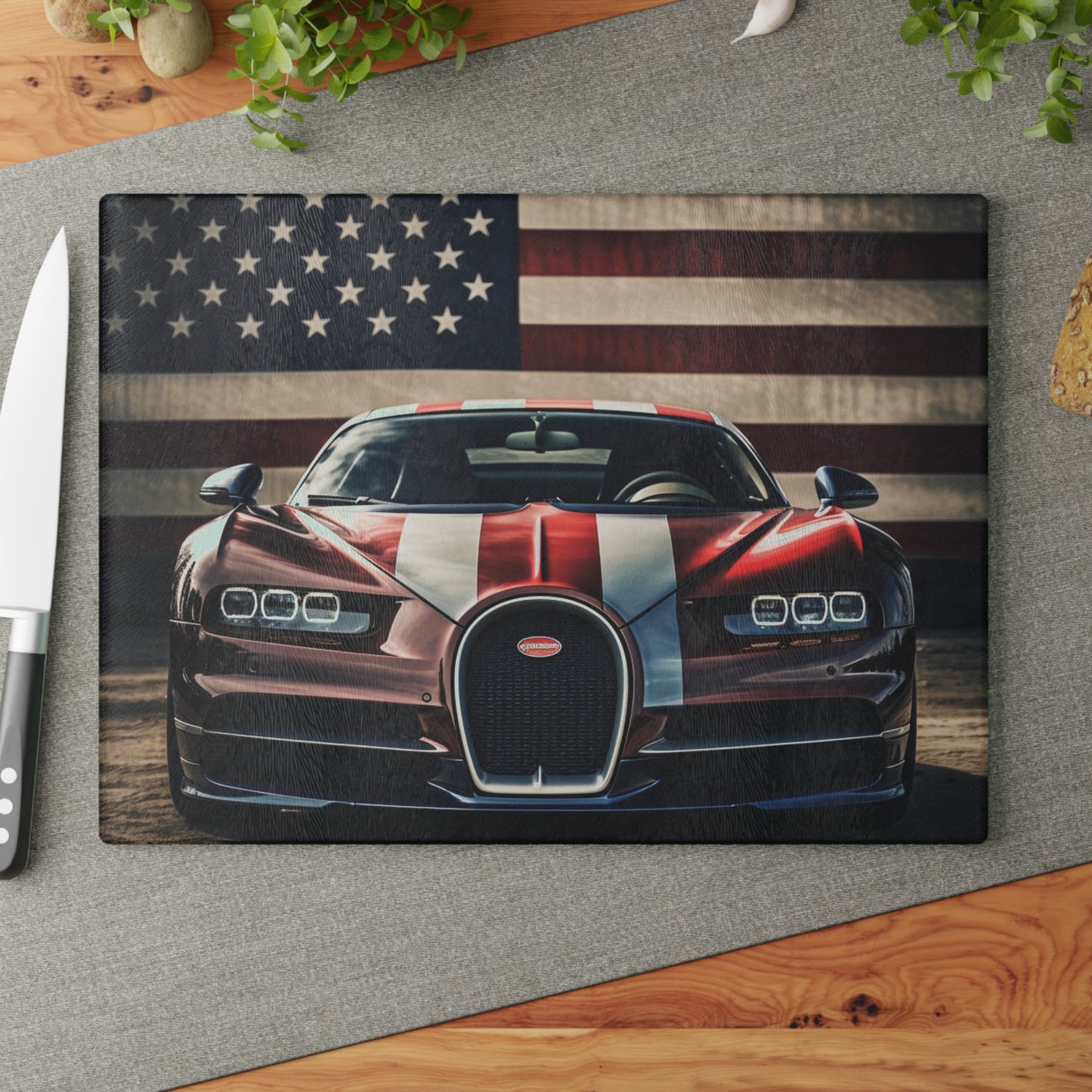 Glass Cutting Board Bugatti Flag 1