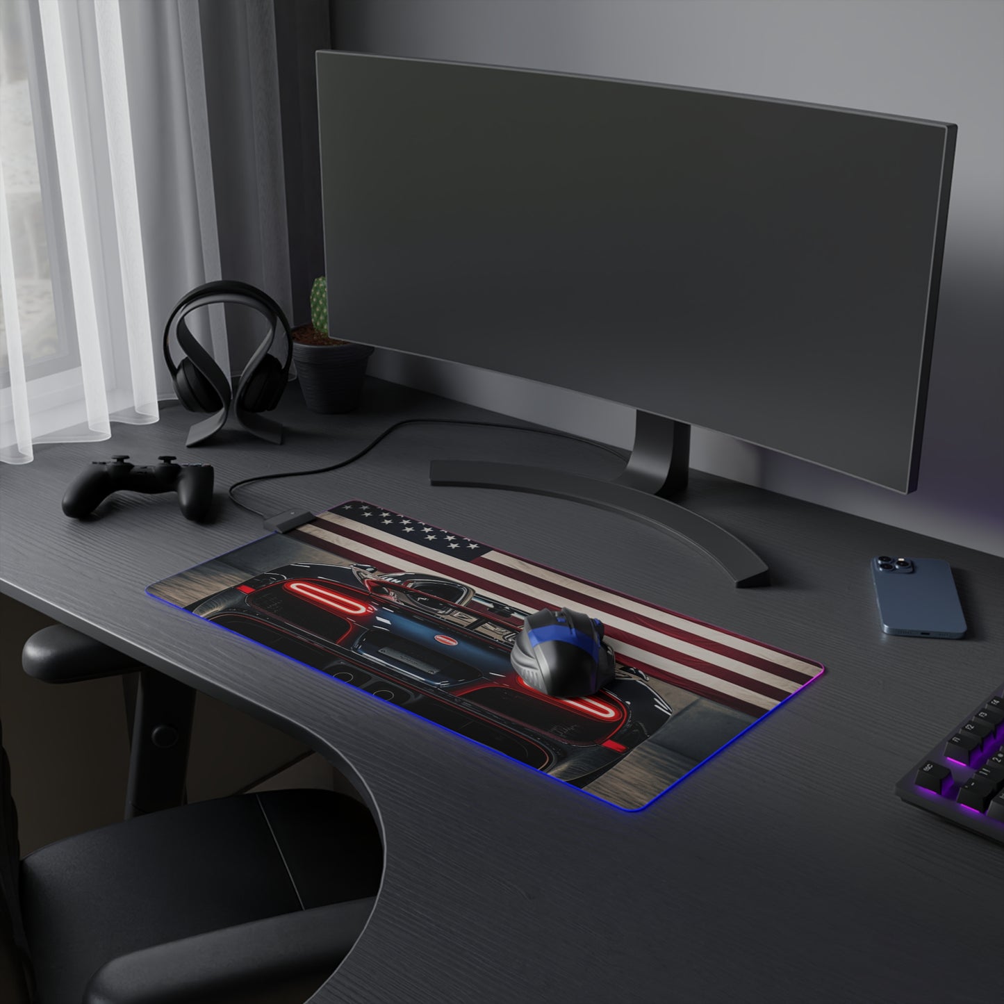 LED Gaming Mouse Pad American Flag Background Bugatti 4