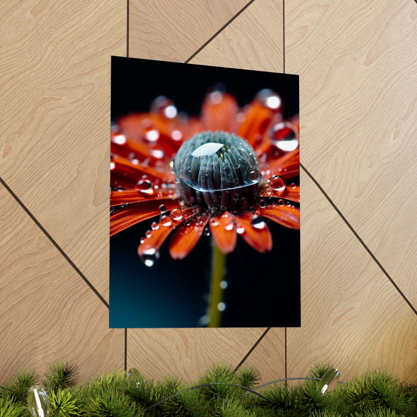 Premium Matte Vertical Posters Water drop Macro Flower 1