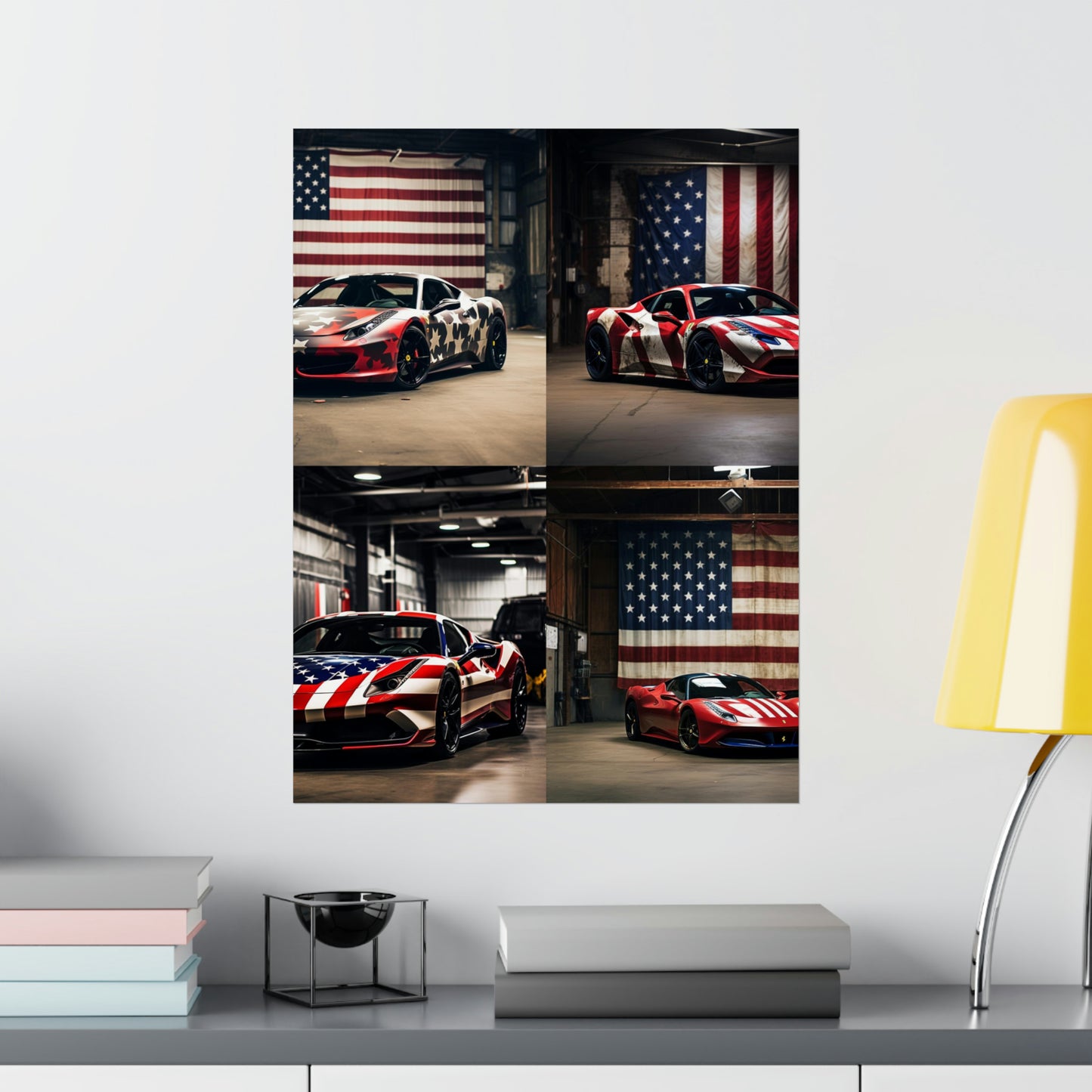 Premium Matte Vertical Posters American Flag Farrari 5