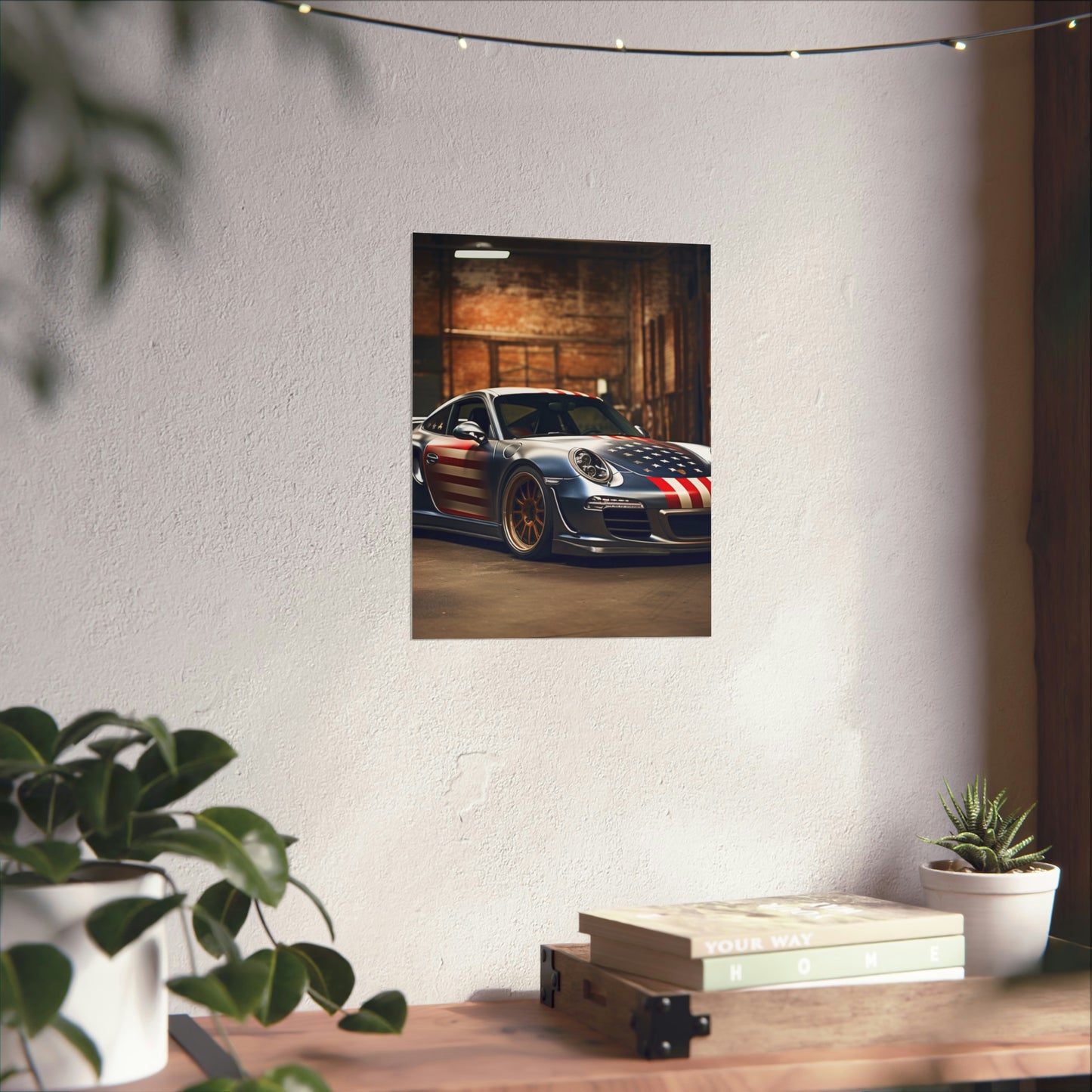 Premium Matte Vertical Posters American Flag Porsche 1