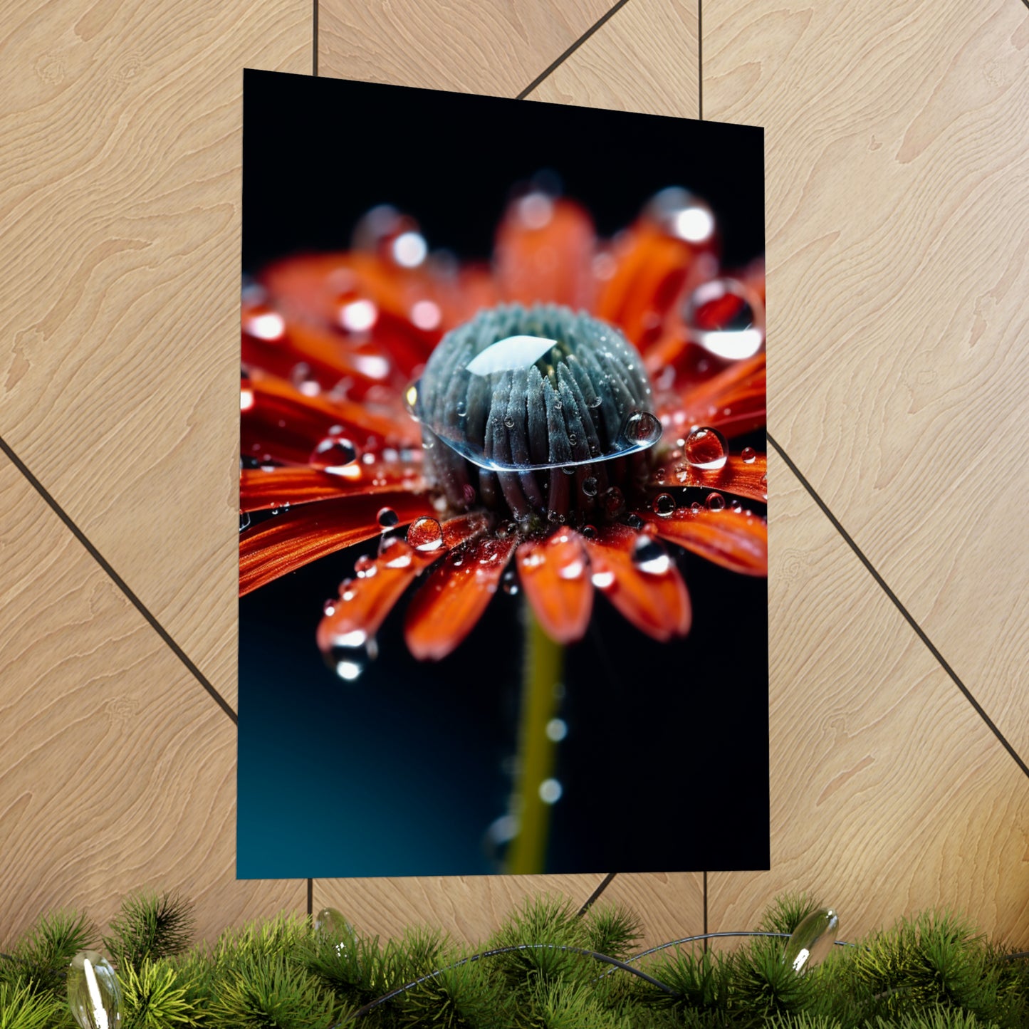 Premium Matte Vertical Posters Water drop Macro Flower 1