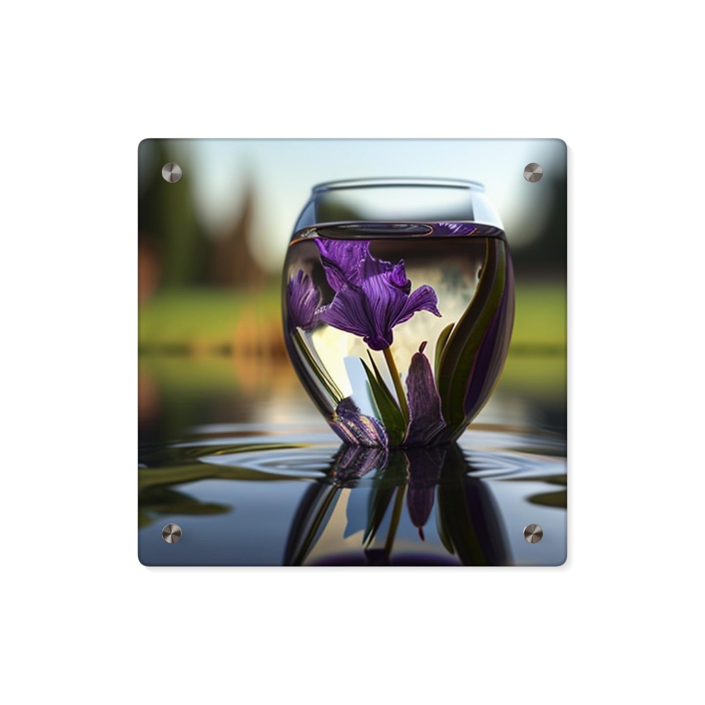 Acrylic Wall Art Panels Purple Iris in a vase 3