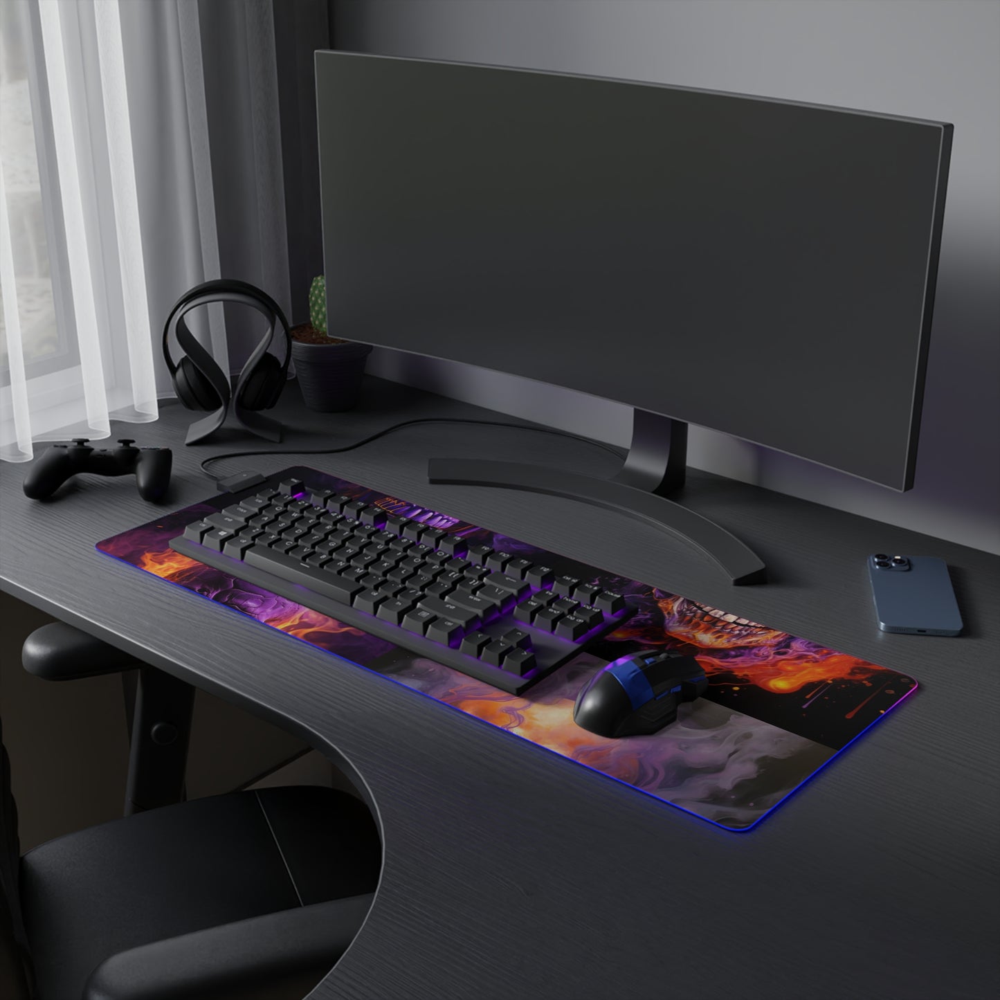 LED Gaming Mouse Pad Skull Flames 5