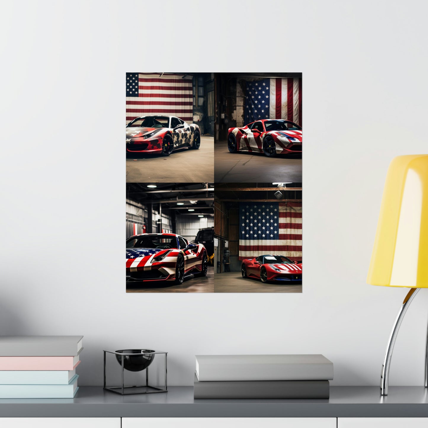 Premium Matte Vertical Posters American Flag Farrari 5