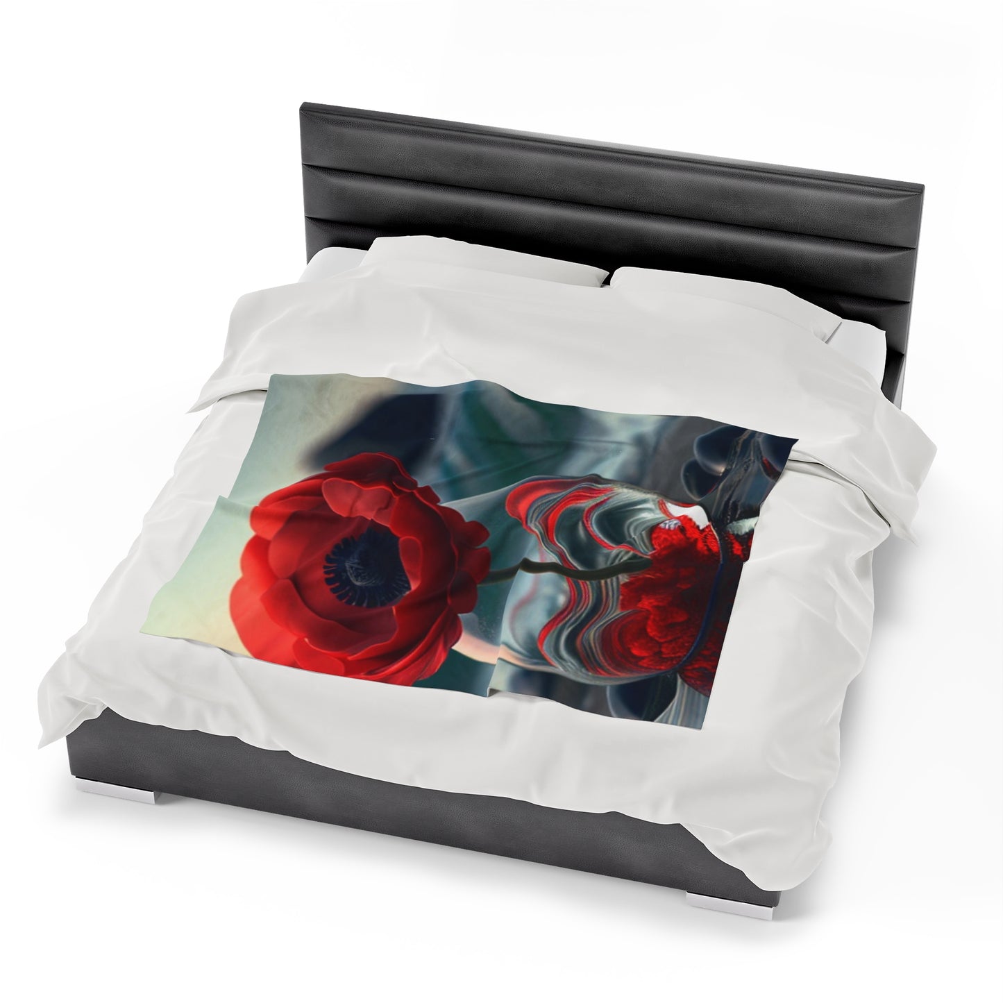 Velveteen Plush Blanket Red Anemone in a Vase 1