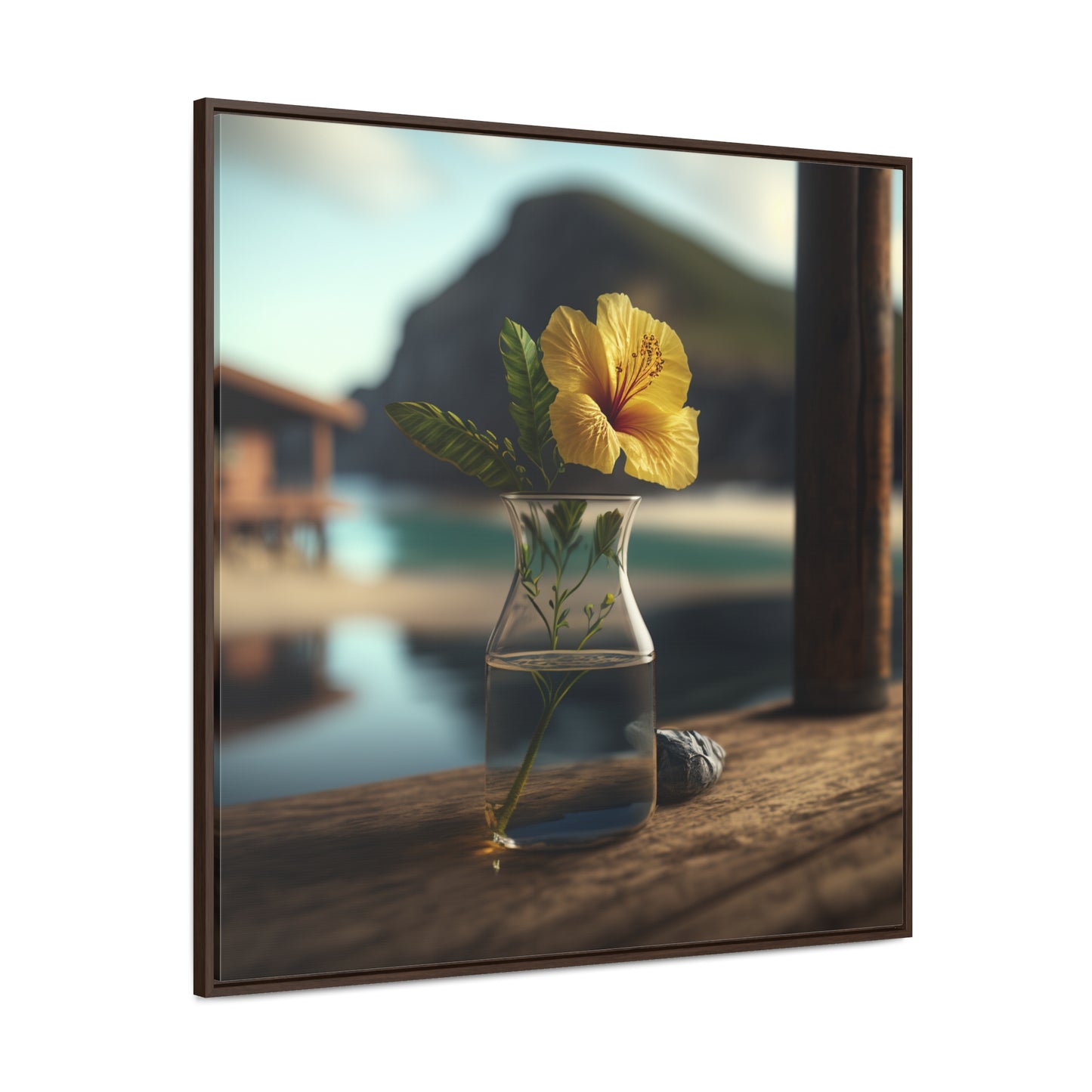 Gallery Canvas Wraps, Square Frame Yellow Hibiscus Wood 4