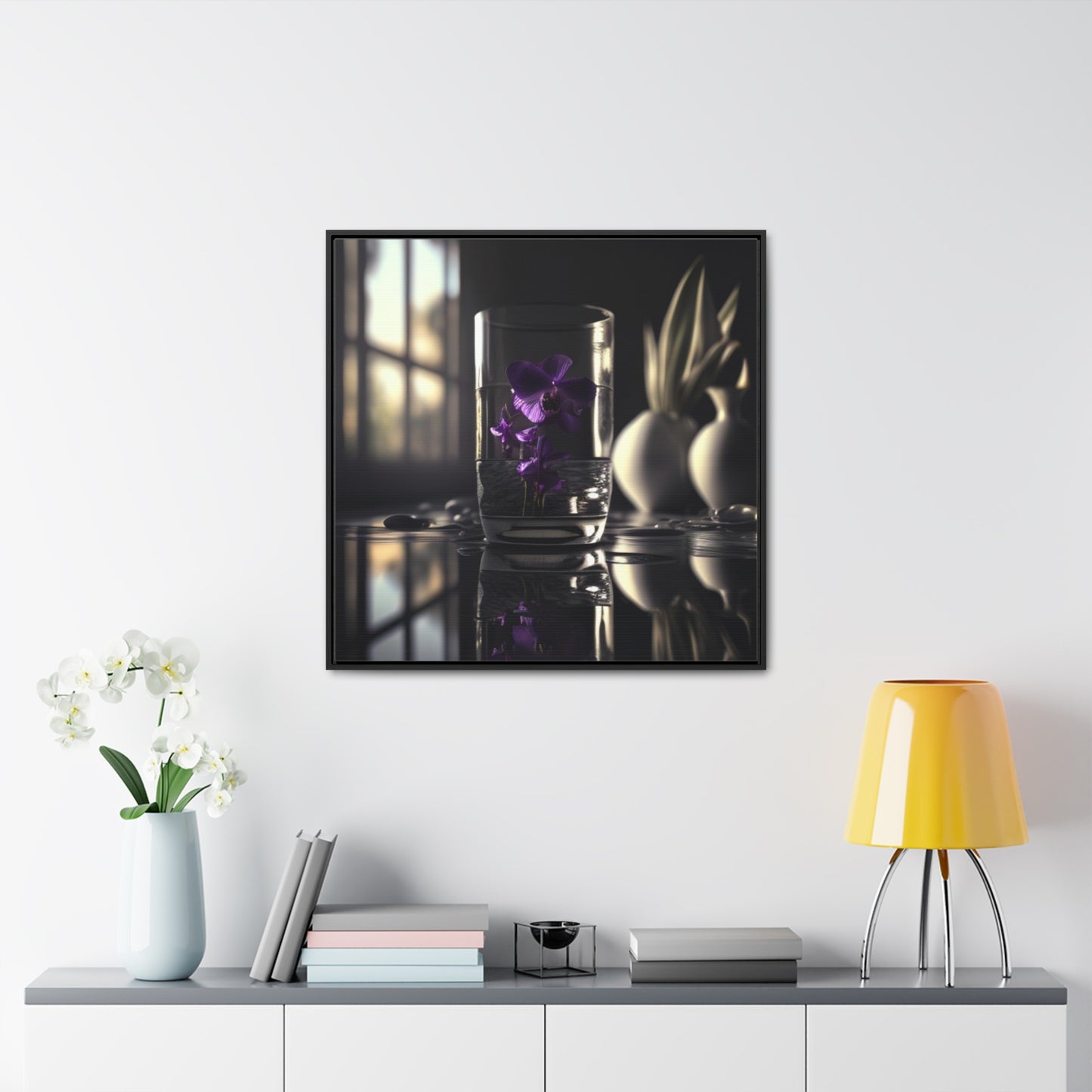 Gallery Canvas Wraps, Square Frame Purple Orchid Glass vase 4