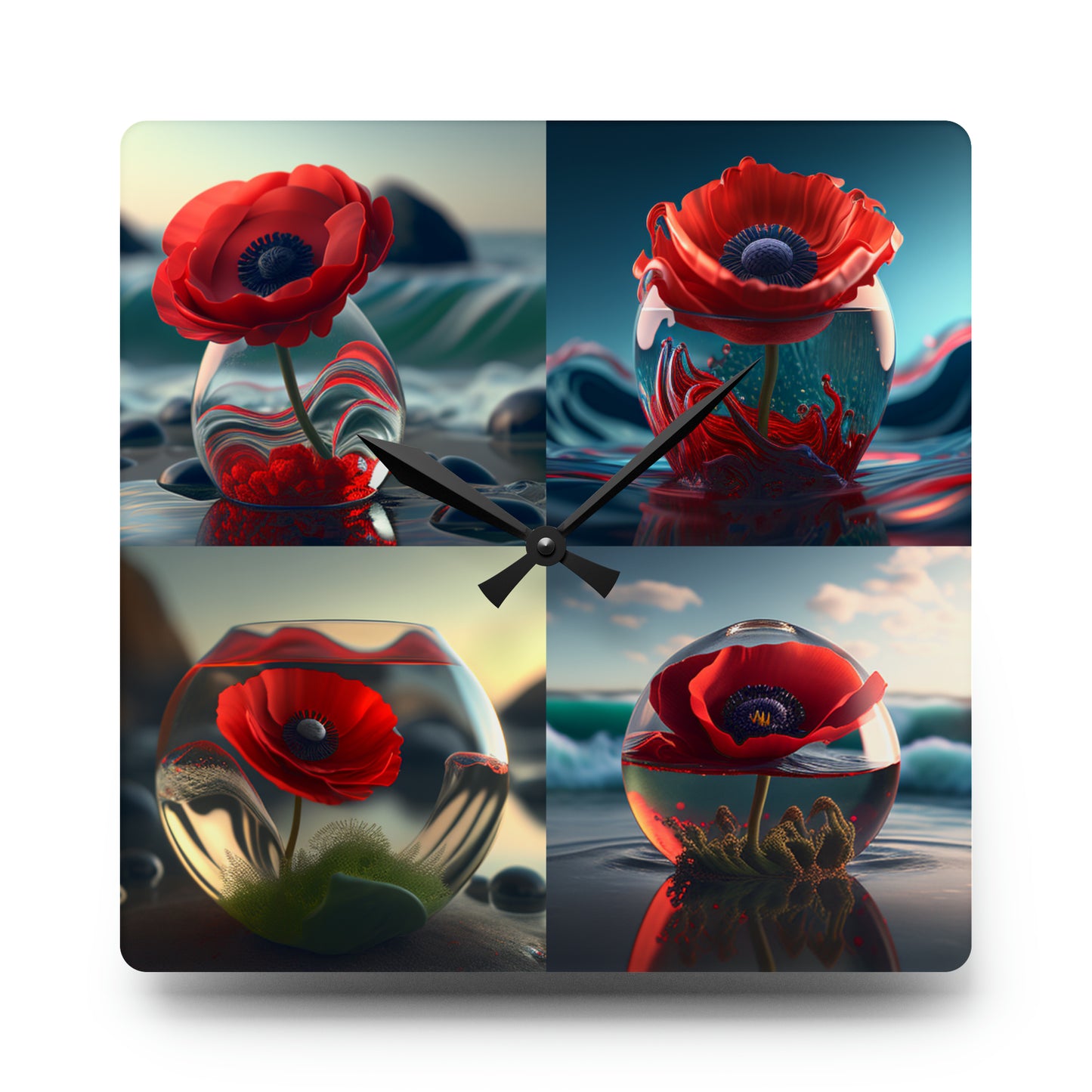 Acrylic Wall Clock Red Anemone in a Vase 5