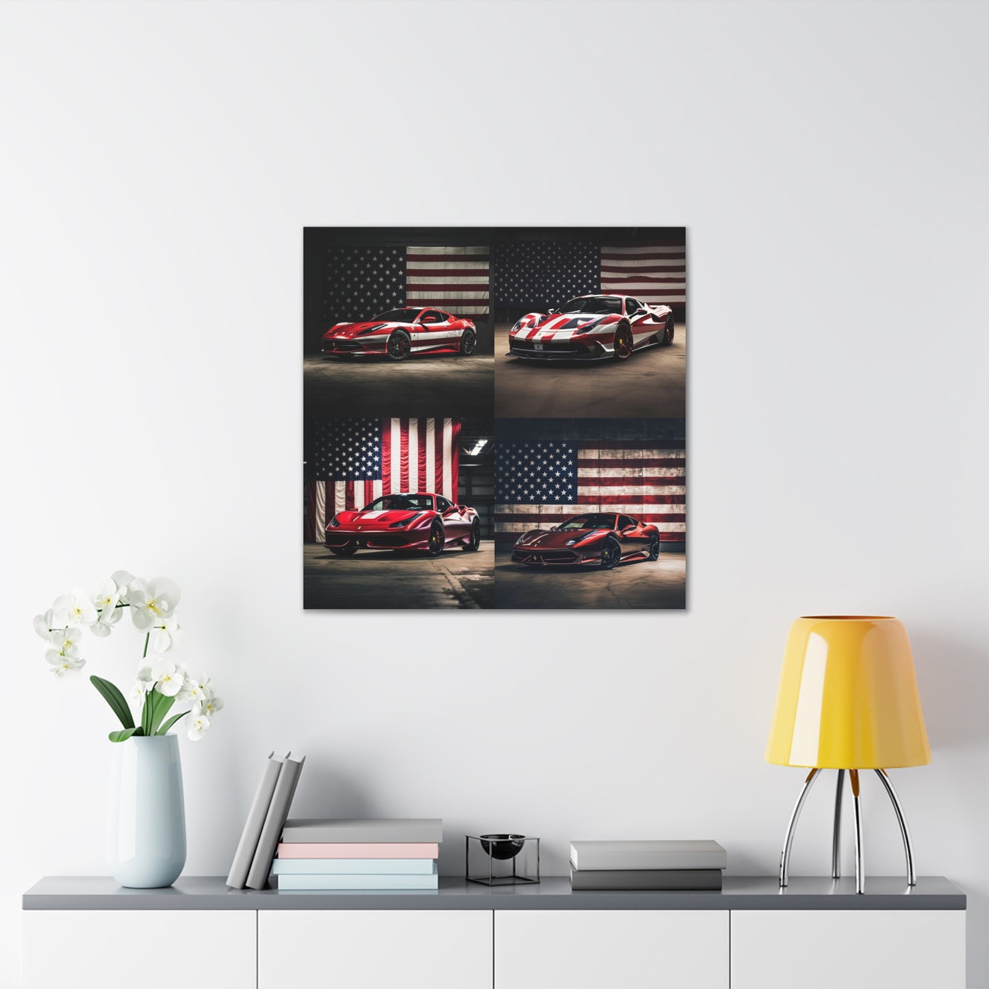 Canvas Gallery Wraps American Flag Background Ferrari 5