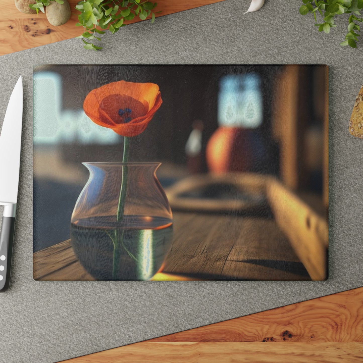 Glass Cutting Board Poppy in a Glass Vase 2