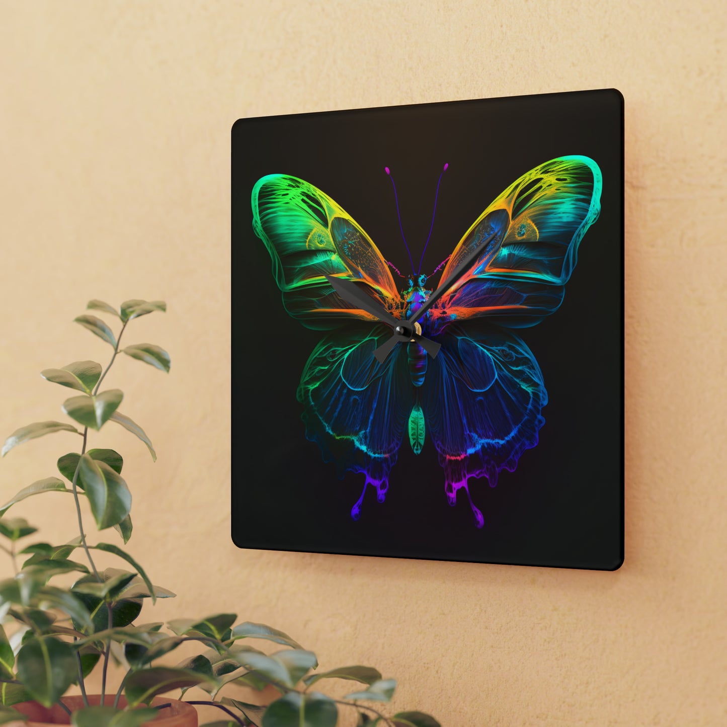 Acrylic Wall Clock Raw Hyper Color Butterfly 3