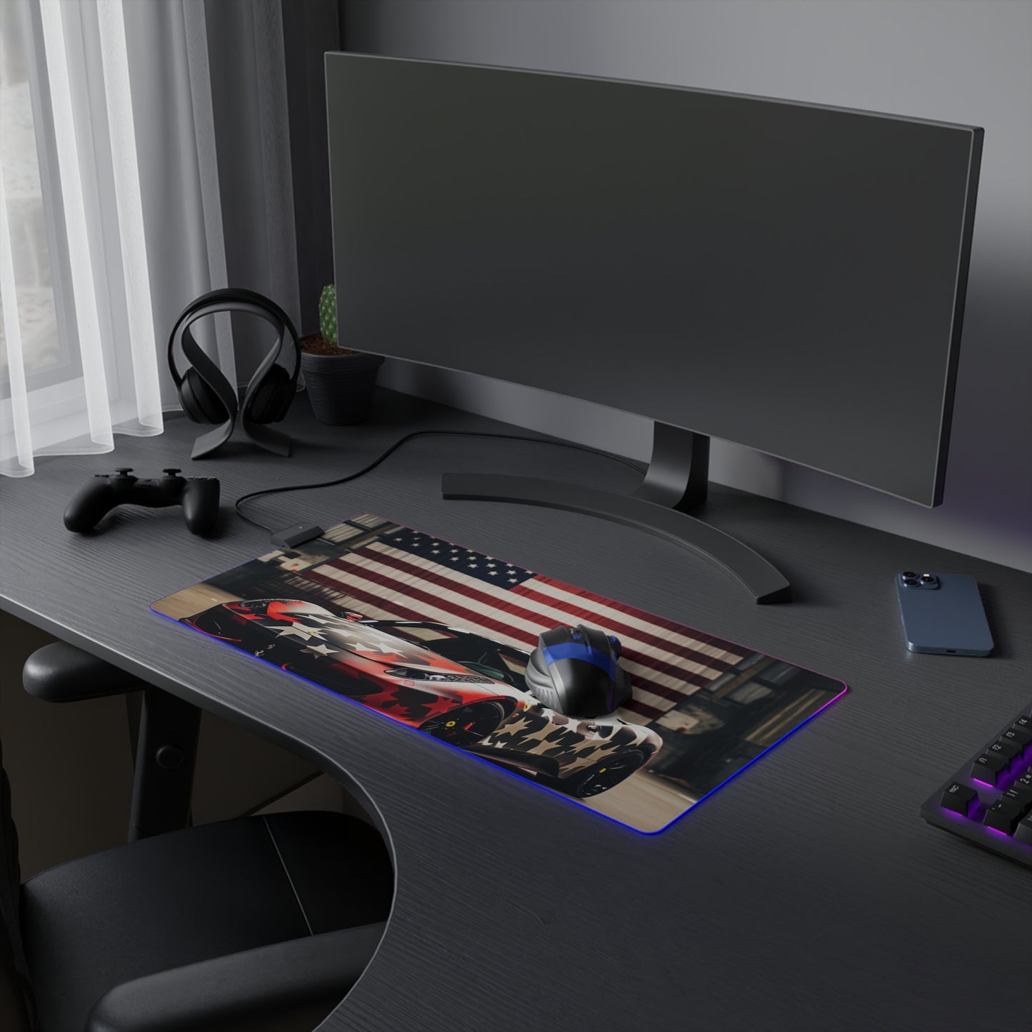 LED Gaming Mouse Pad American Flag Farrari 1