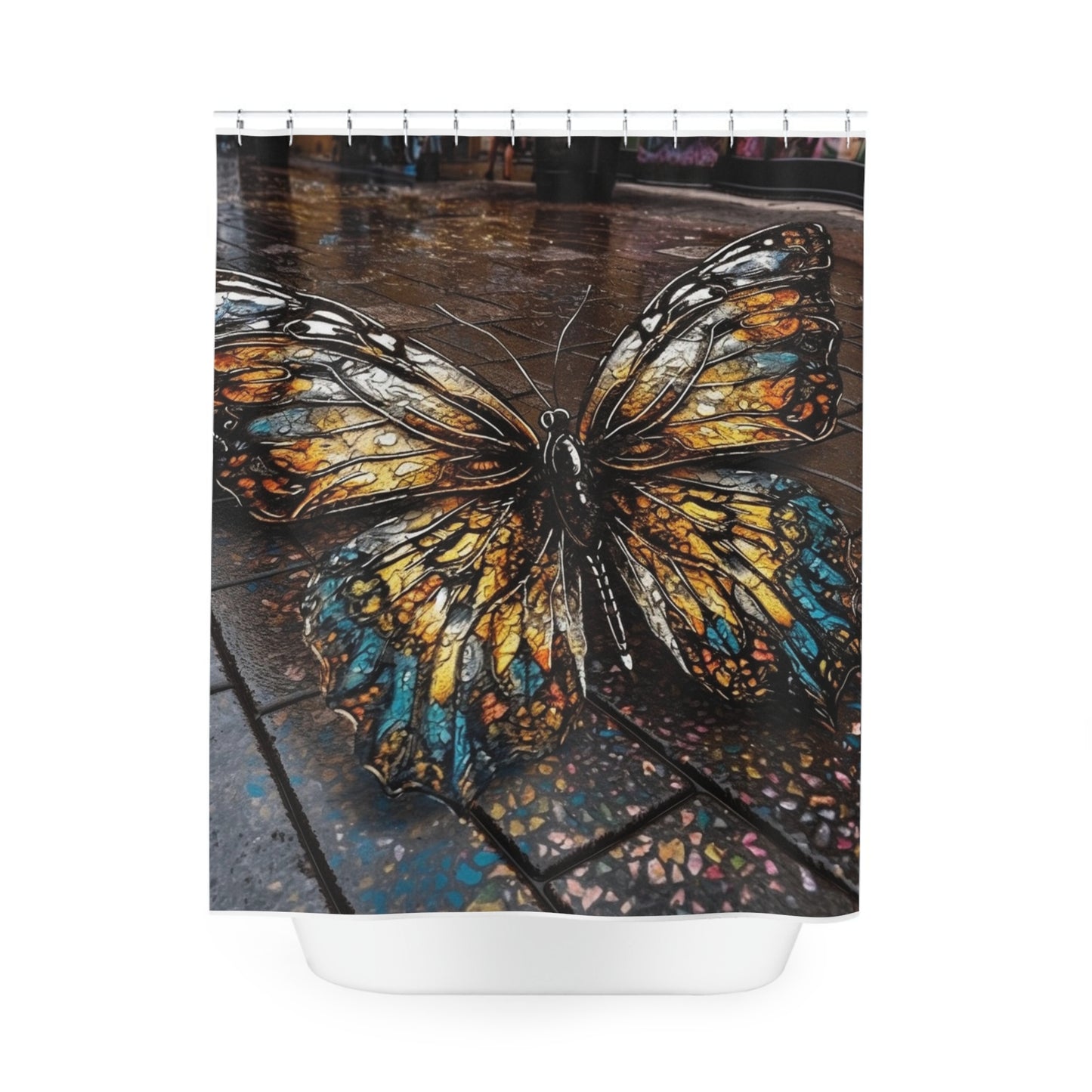 Polyester Shower Curtain Water Butterfly Street 1