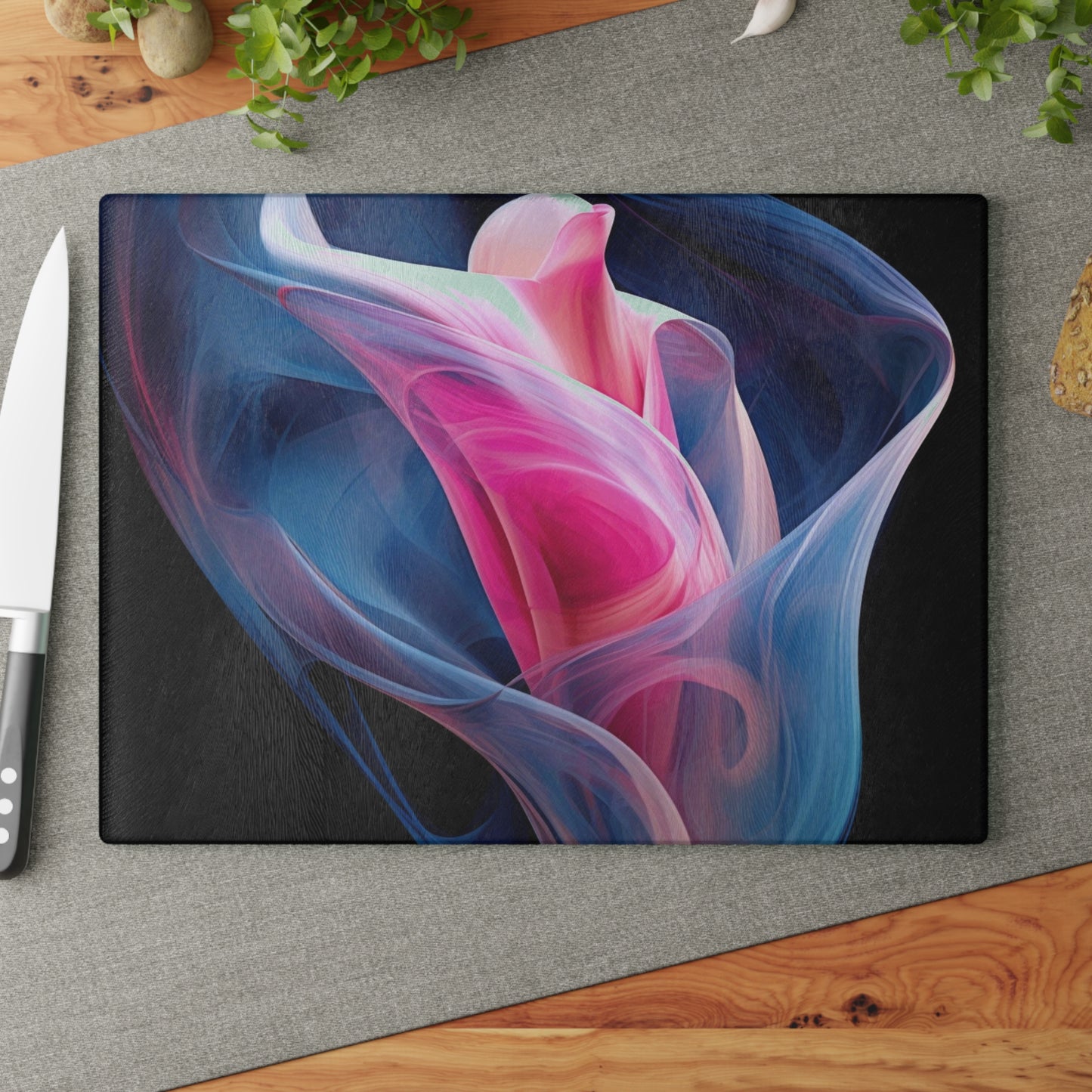 Glass Cutting Board Pink & Blue Tulip Rose 3