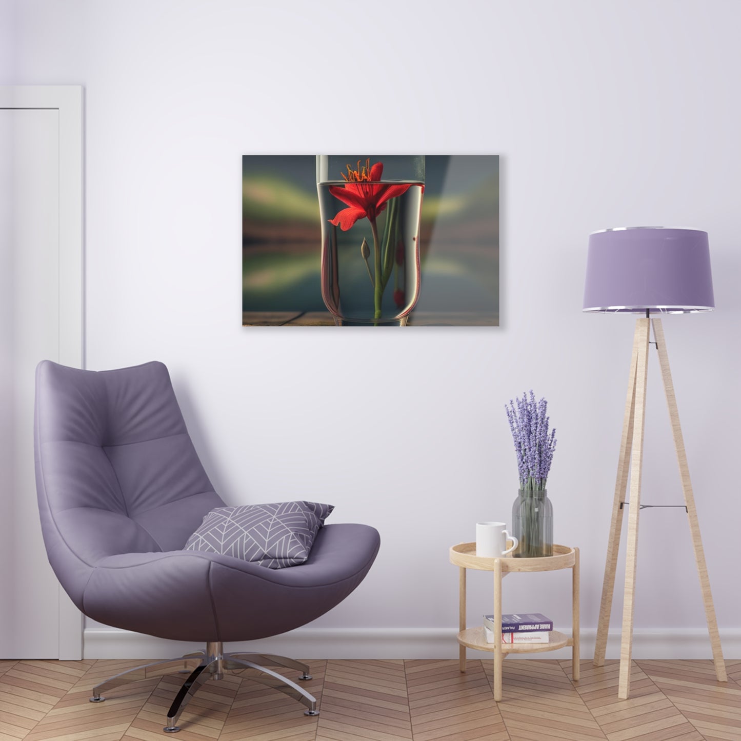 Acrylic Prints Red Lily in a Glass vase 1