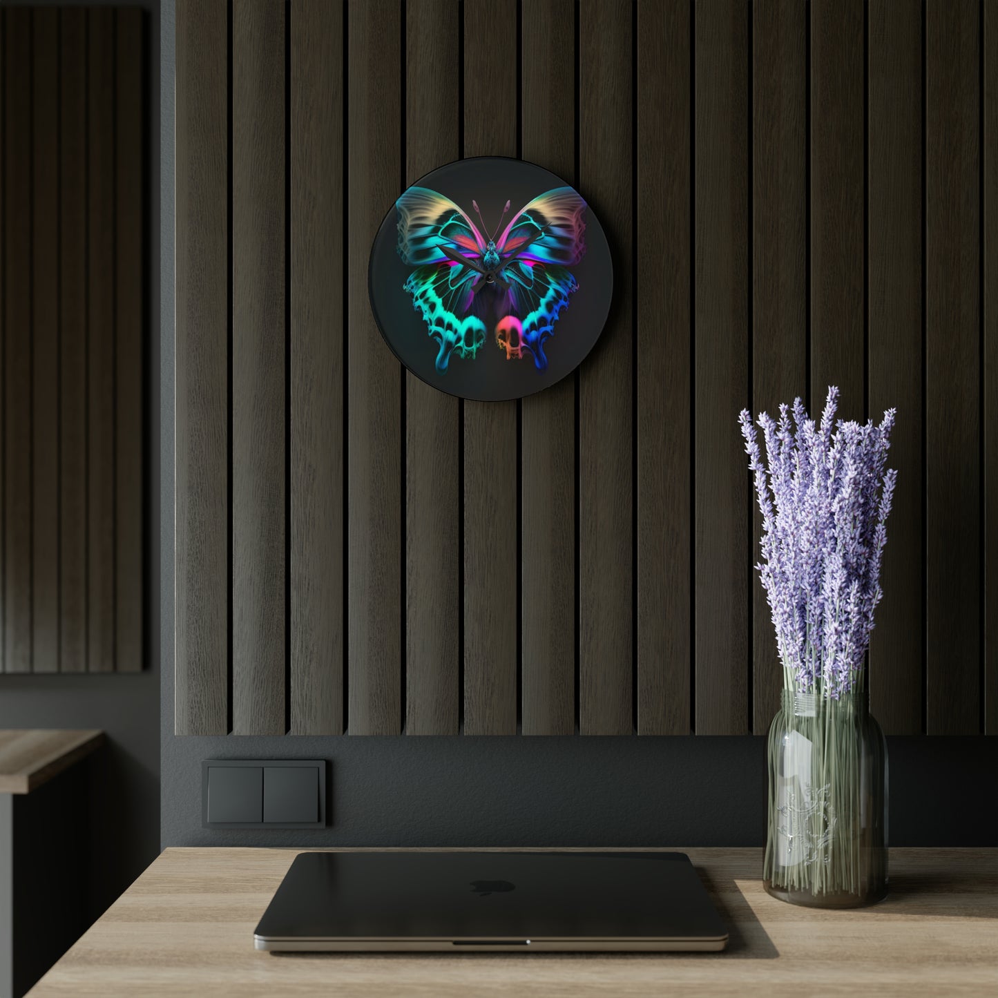 Acrylic Wall Clock Neon Butterfly Fusion 2