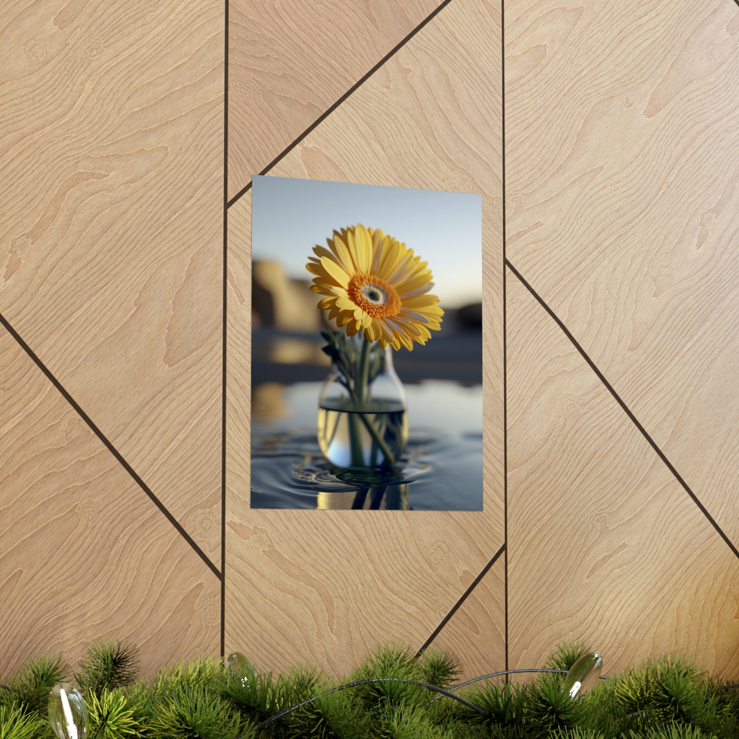 Premium Matte Vertical Posters yello Gerbera glass 4