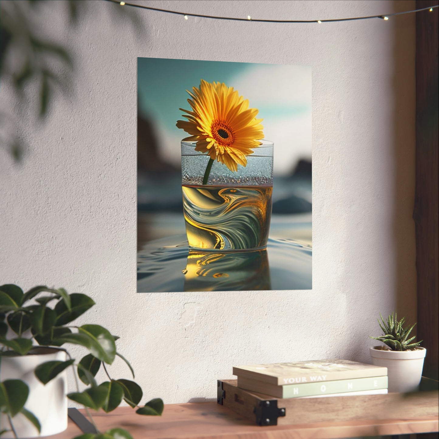 Premium Matte Vertical Posters yello Gerbera glass 2