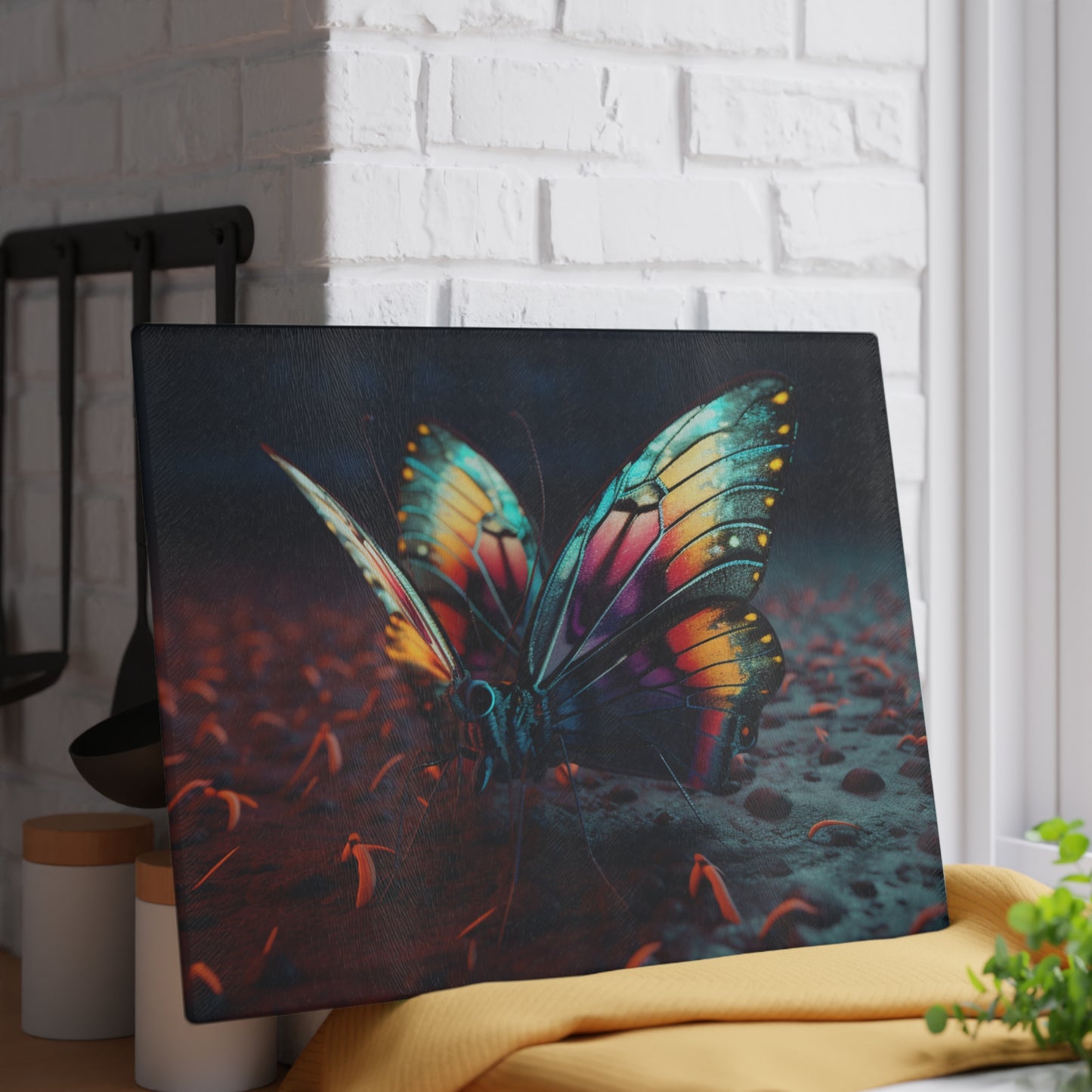 Glass Cutting Board Hyper Colorful Butterfly Macro 1